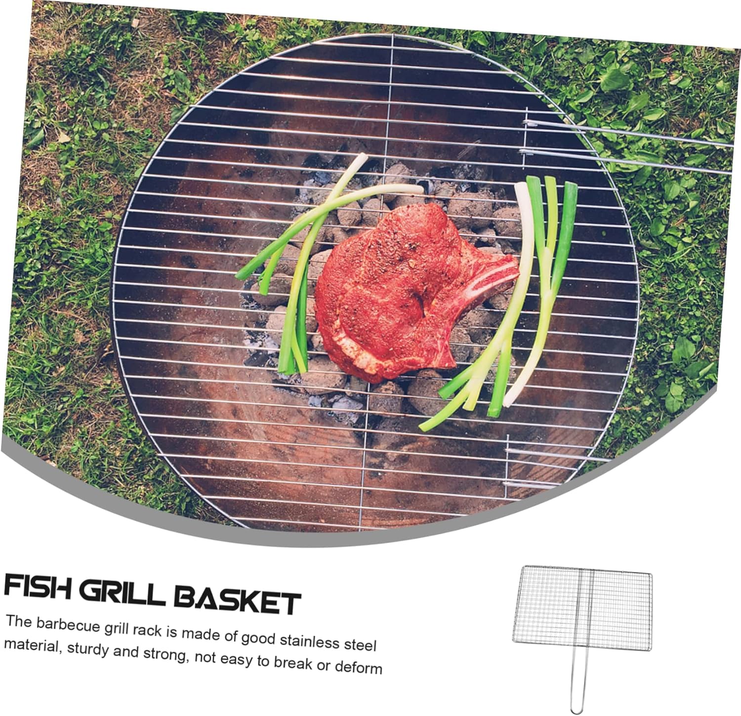 YARNOW Stainless Steel Fish Grill Basket with Handle for Outdoor BBQ Portable Rack for Grilling Meat Vegetables and Fish Camping and Picnics