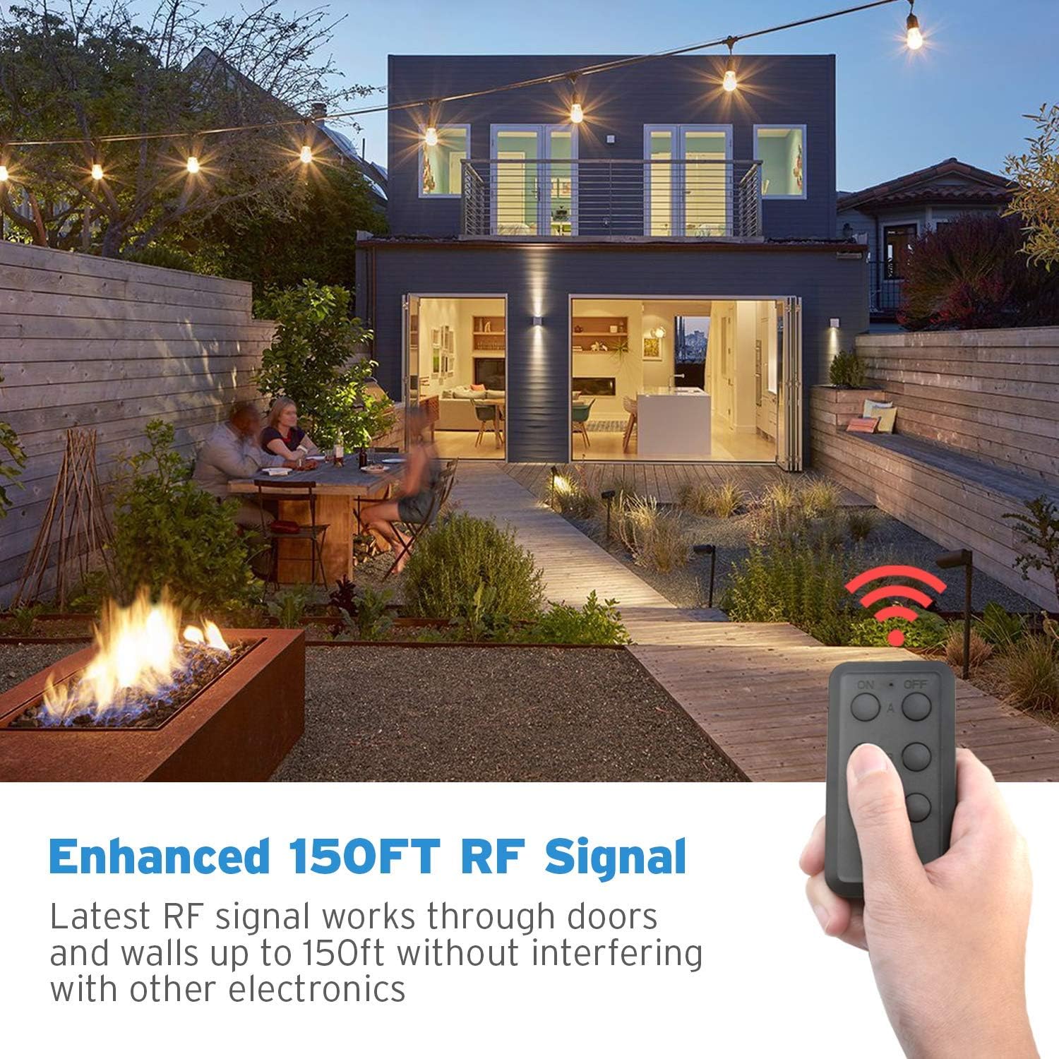 Etekcity Wireless Outdoor Remote Control Outlet, Weatherproof, 150ft Range Electrical Light Switch, 4 Grounded plugs, ETL Listed, Black (1 Remote Included) - - 