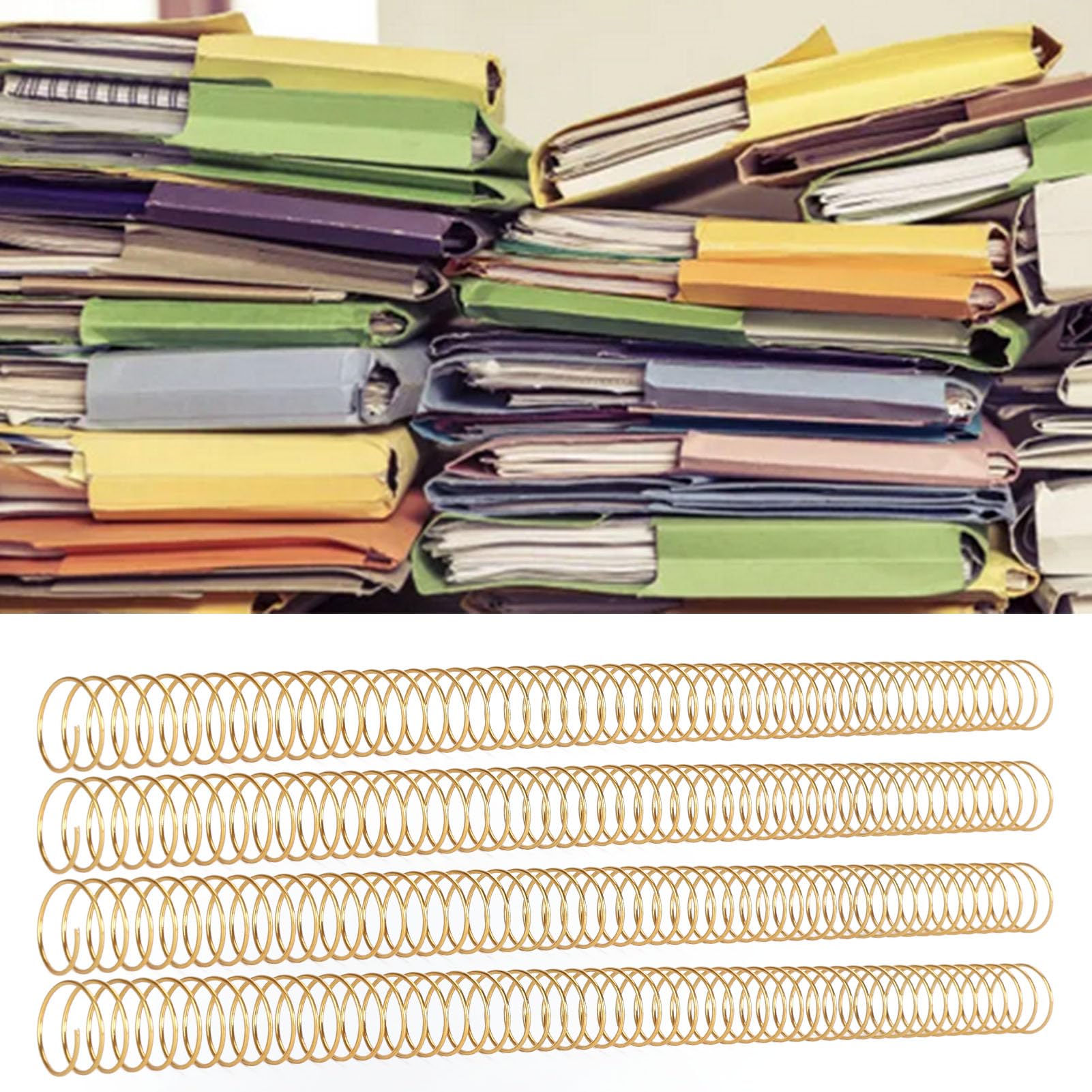100-teilige Spiralbindespule, 170-Blatt-Kapazität, Rückenkamm, 19 mm Durchmesser, 48 Zähne, 4:1-Teilung, Set-Set für A4-Papier, Bürodokumente, Ingenieurakten und (Gold)
