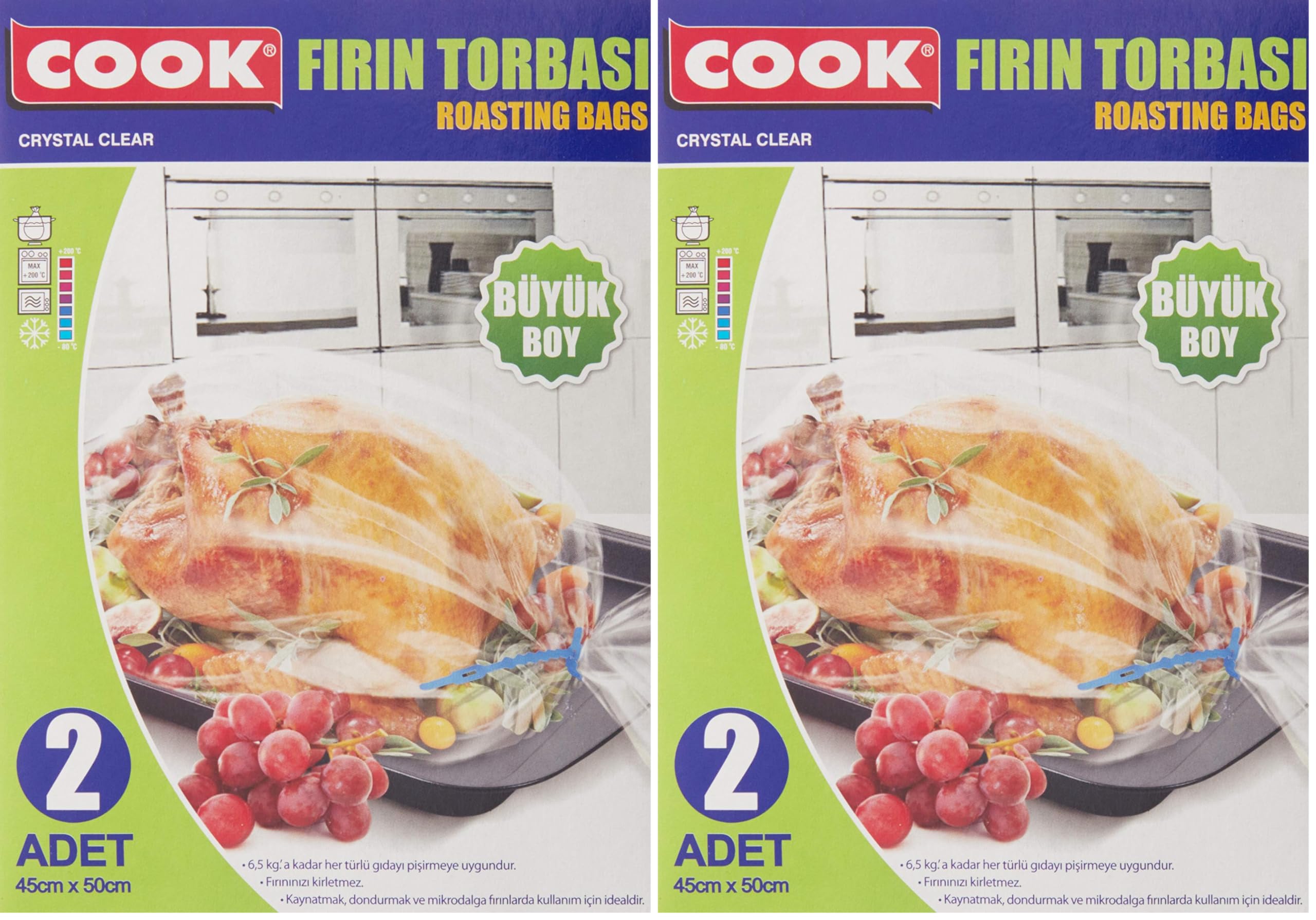 Cook Fırın Torbası, Büyük Boy 45 cm x 50 cm (2 Adet/Kutu içi) 2li paket