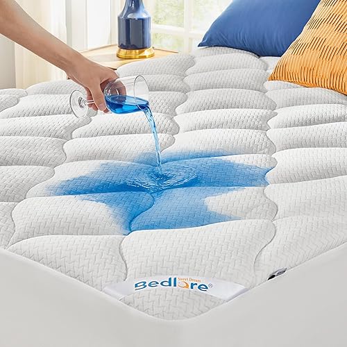 Miniatura 9 de BEDLORE Protector de colchón impermeable tamaño Queen, acolchado con bolsillo profundo de 6 a 18 pulgadas, protector de colchón transpirable y