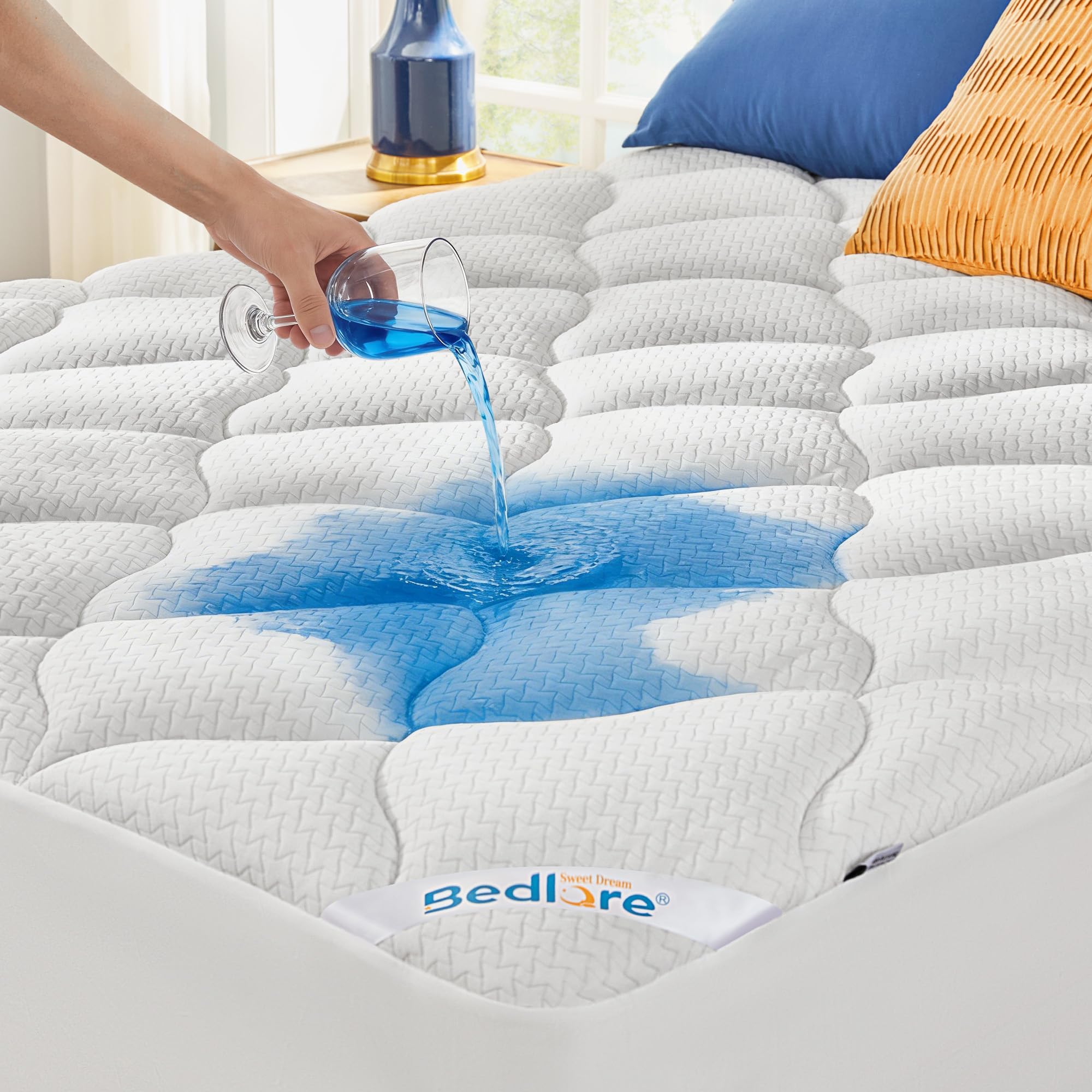 BEDLORE Waterproof Full Size Mattress Pad, Quilted Fitted Mattress Topper with Deep Pocket 6"-15", Breathable & Noiseless Mattress Protector Bed Cover Padded, Machine Washable White Full
