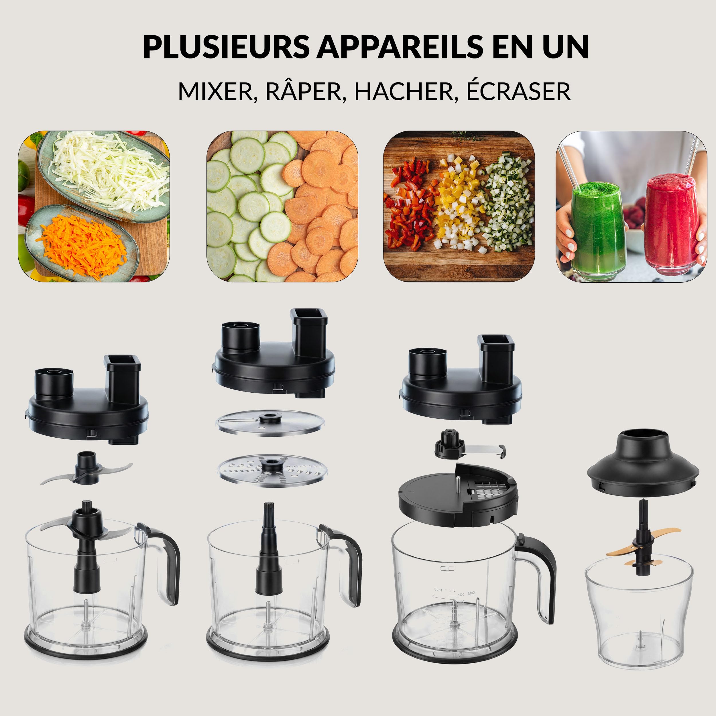 LEHMANN Mixeur Plongeant Multifonction 10 en 1, 2000 W, 12 Vitesses et Turbo, 12 Accessoires, Gobelet 800 ml, Hachoir 600 ml & 1500 ml, sans BPA, Écran Numérique Vitess, Protection Anti-rayure