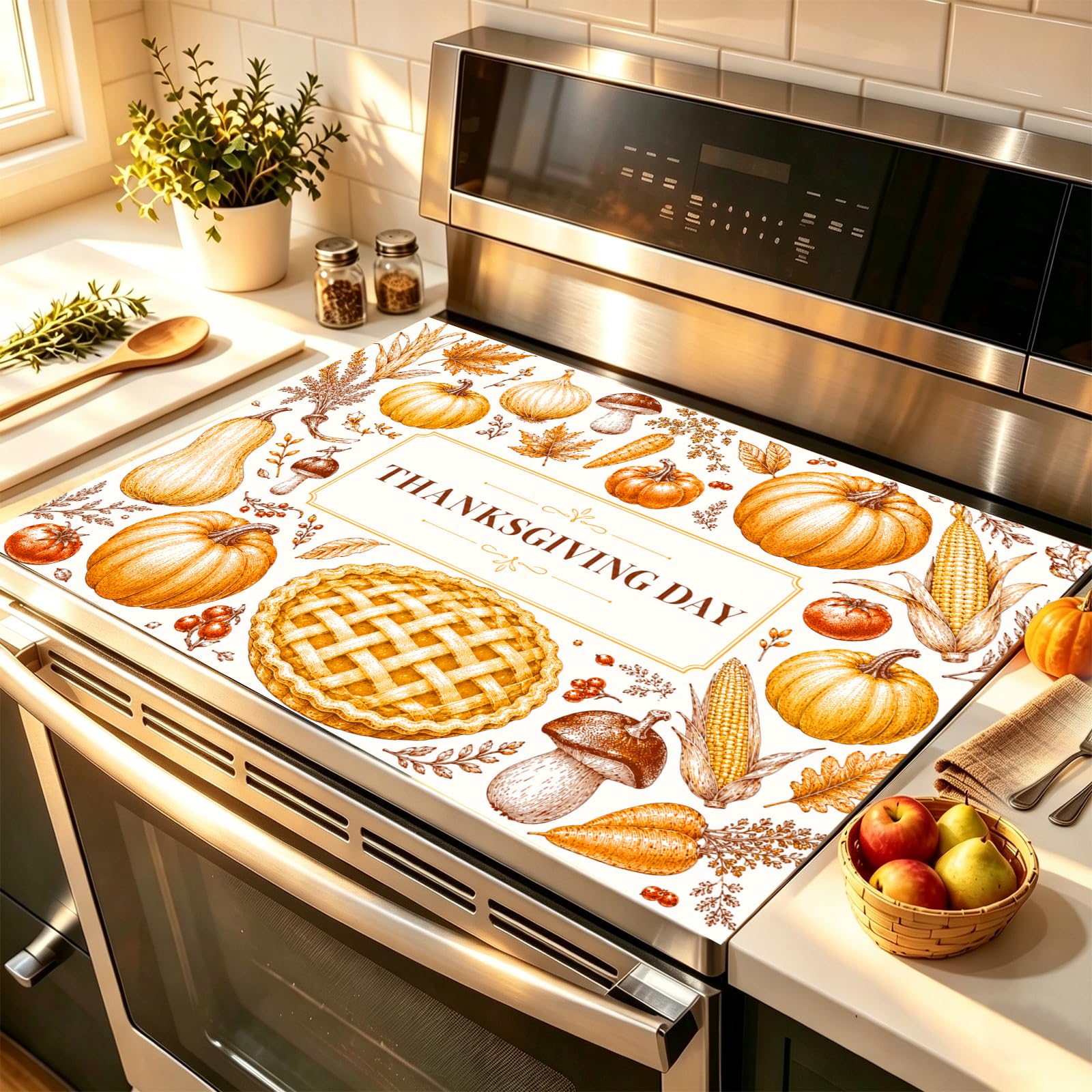HOMETITUTE Pumpkin Thanksgiving 2 Placemats &amp; Stove Cover Set