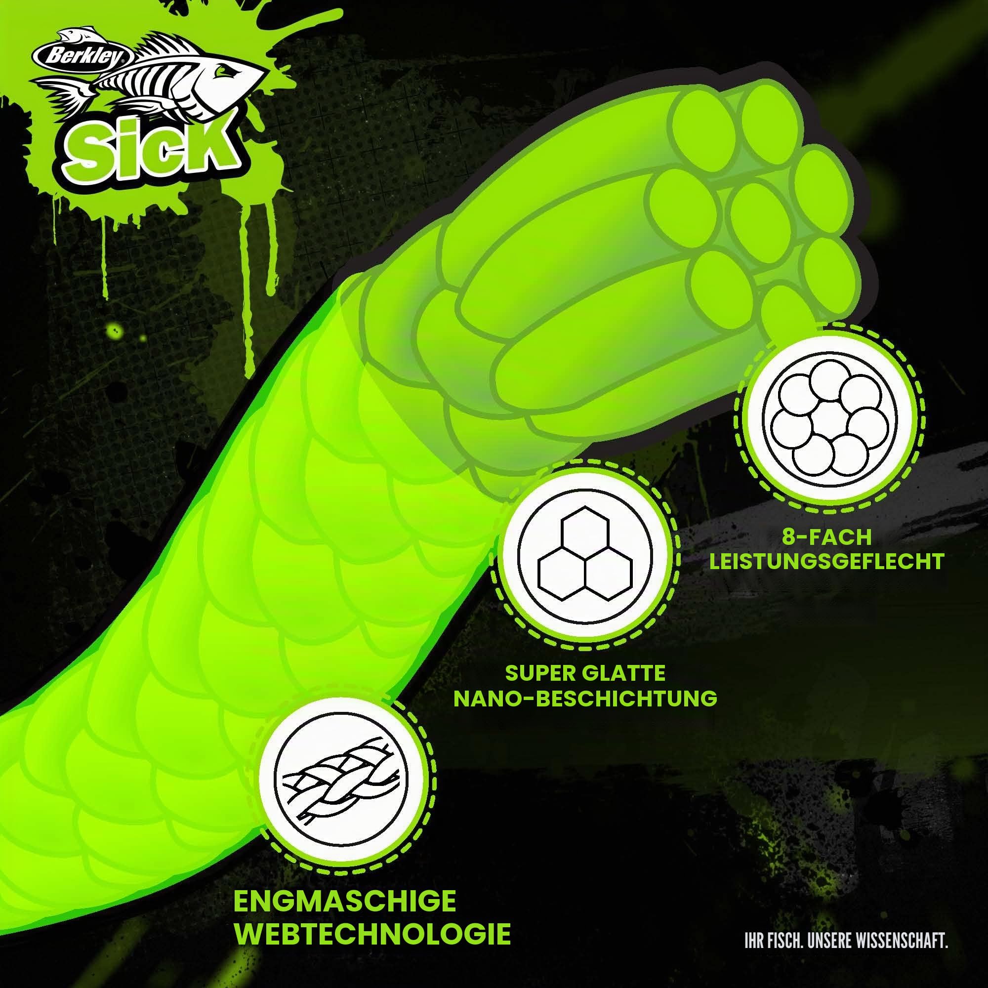 Berkley Sick Braid – 8-fach geflochtene Angelschnur, super glattes 8-fach Multifaden PE Raubfischgeflecht, Angelschnüre 150-300 m zum Süßwasser- oder Salzwasser-Meeresangeln