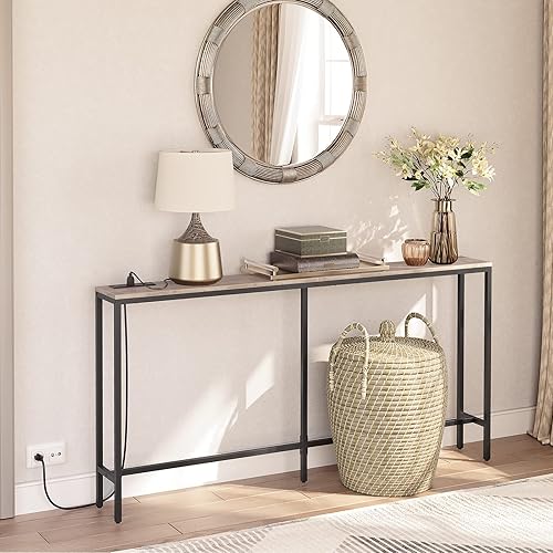 Miniatura 69 de Mesa consola con toma de corriente, mesa de sofá estrecha de 70.9 pulgadas, mesa de entrada industrial con puertos USB, mesa detrás del sofá para