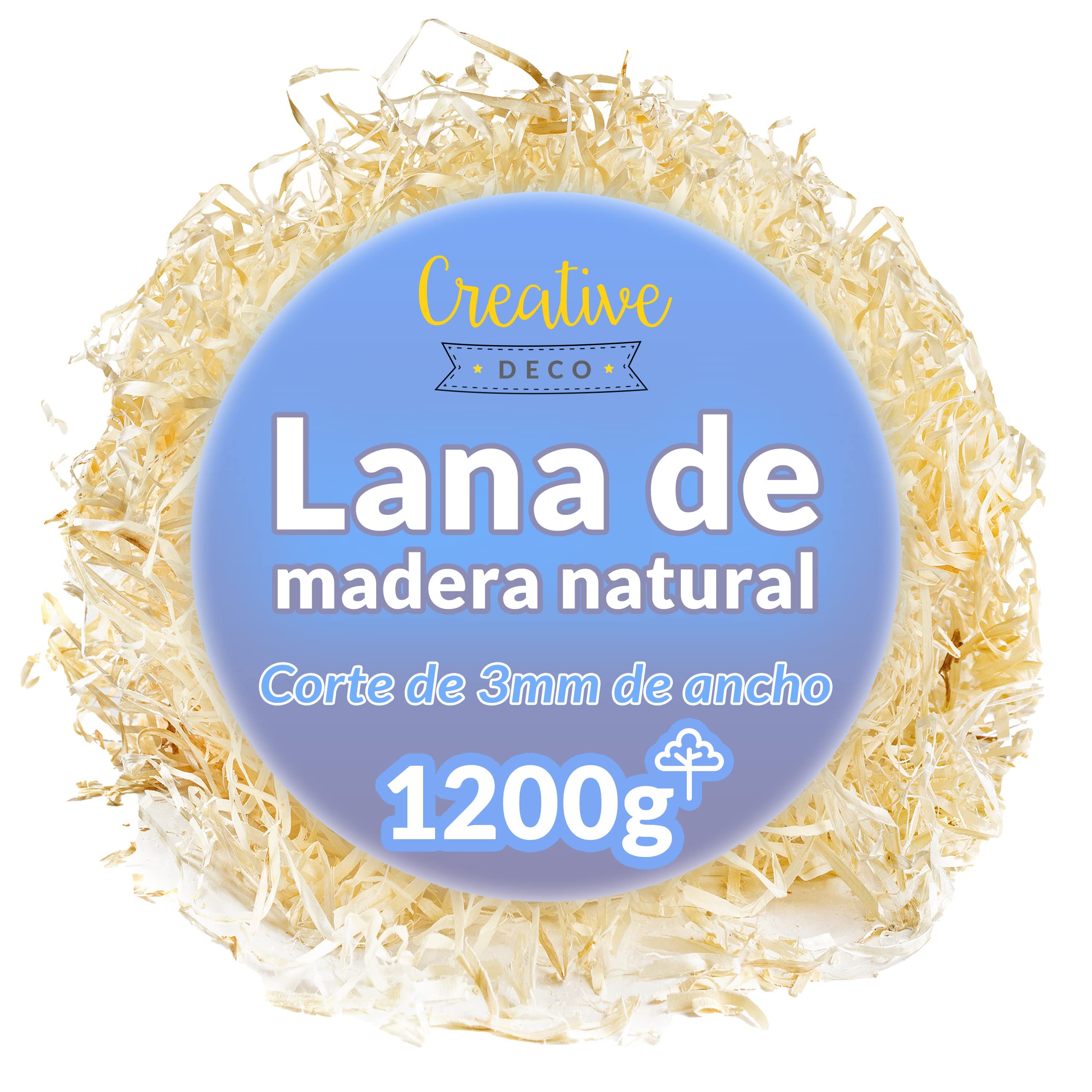 Creative DECO 1200 g Lana de Madera Natural | Virutas de Madera | Material de Relleno para Regalos, Cestas de Navidad y Cajas | Embalaje Orgánico | Material Decorativo