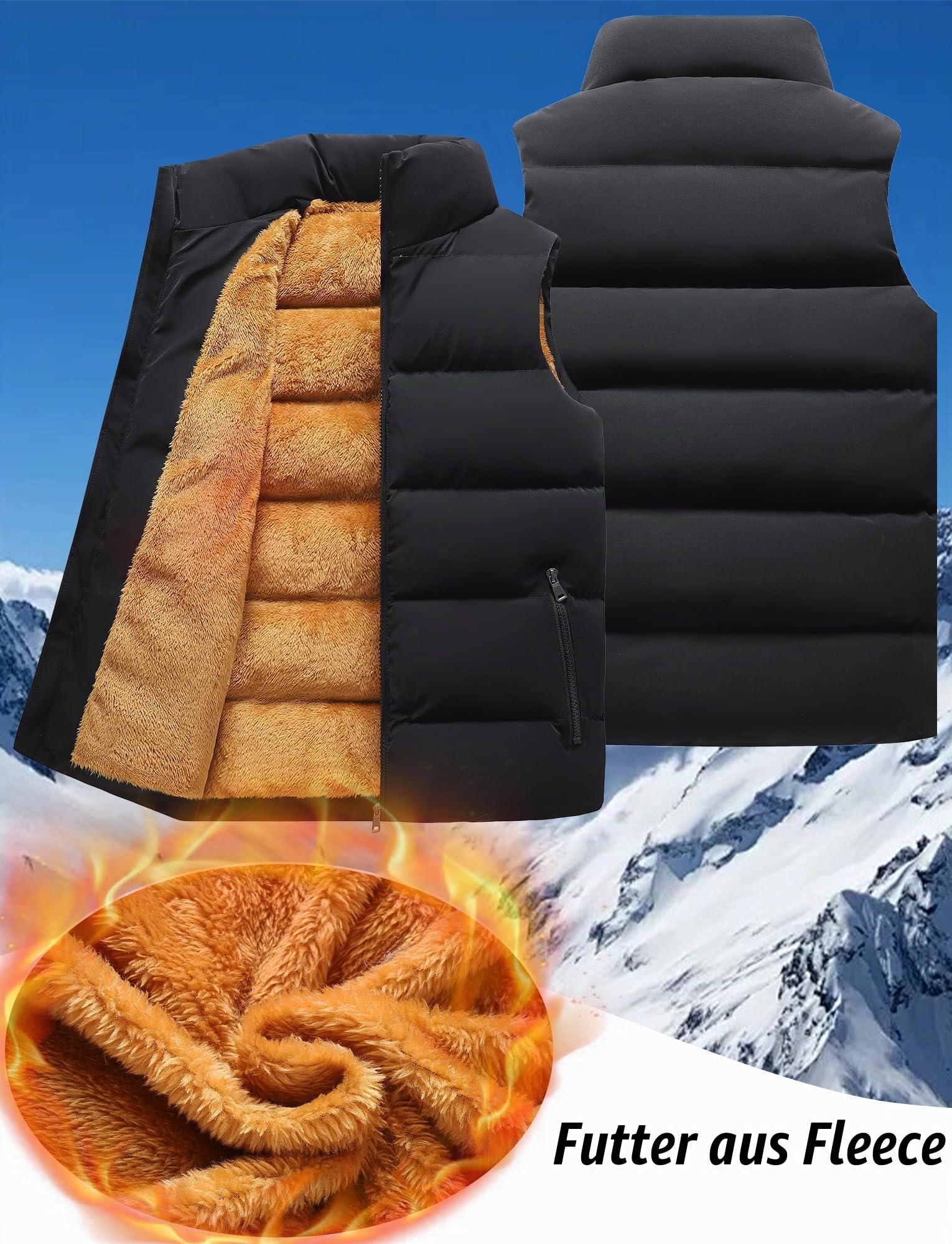 AIEOE Winterweste Herren Gefüttert Warm Steppweste Stehkragen Ärmellos Weste Herbst Winter Pufferweste S-XXL