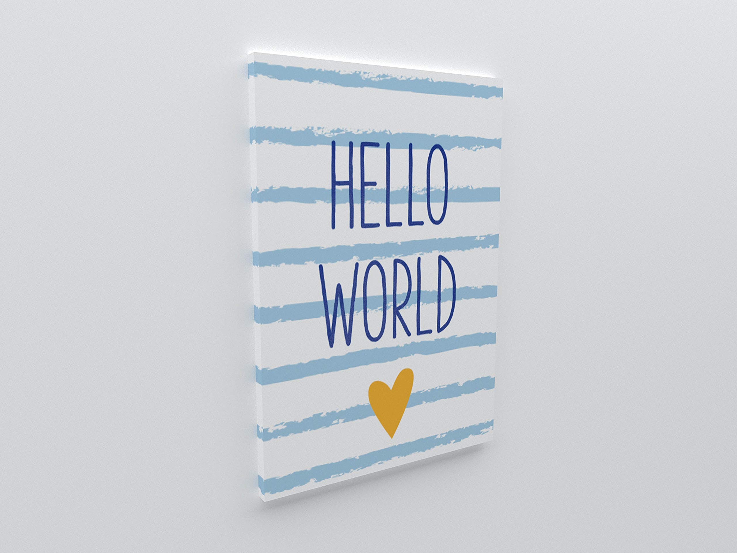 Panorama Tableau pour Chambre de bébé ou d’Enfant Phrase Hello World 50x70cm - Impression sur Toile avec Châssis en Bois - Décoration Murale Chambre Enfant