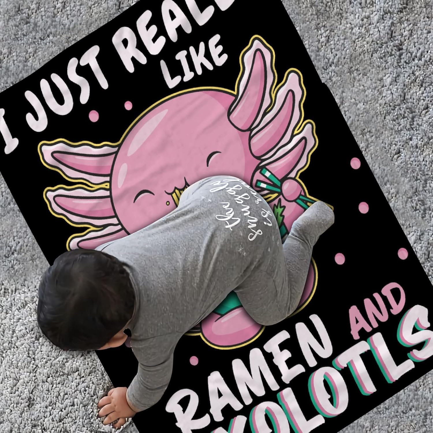 I Just Really Like Ramen and Axolotls 1 Soft Blanket Bedding Sherpa Blanket Warm Fluffy Blankets for Bedroom Living Room Sofa Couch Camping Gift Teen（60"X50"）