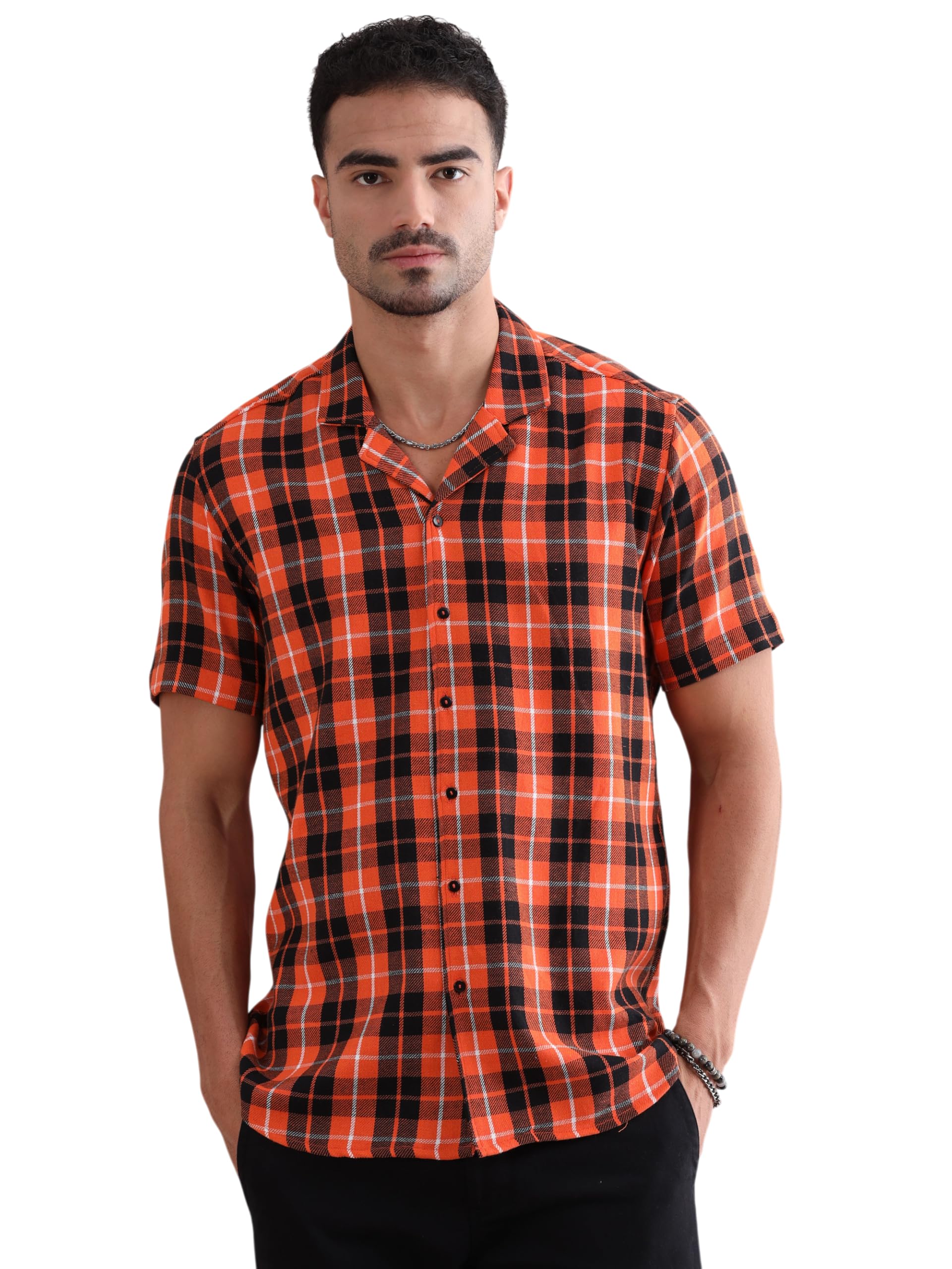 Men's Pure Cotton Checks Shirt | Half Sleeves | Resort Collar | Button Closure | Multiple Colors & Sizes | Wedding, Festive, Casual, Ethnic Wear-image-13