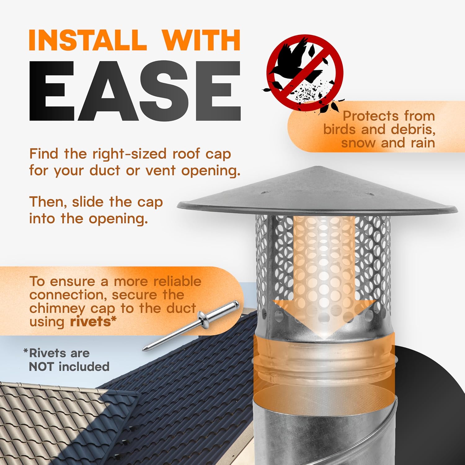 4" Inch Chimney Cap, Round Galvanized Steel Chimney Cover Used as Wood Stove Pipe Cap and Roof Vent Cover/Rust Resistant Fireplace Chimney Caps for Protection Against Rain, Snow & Debris