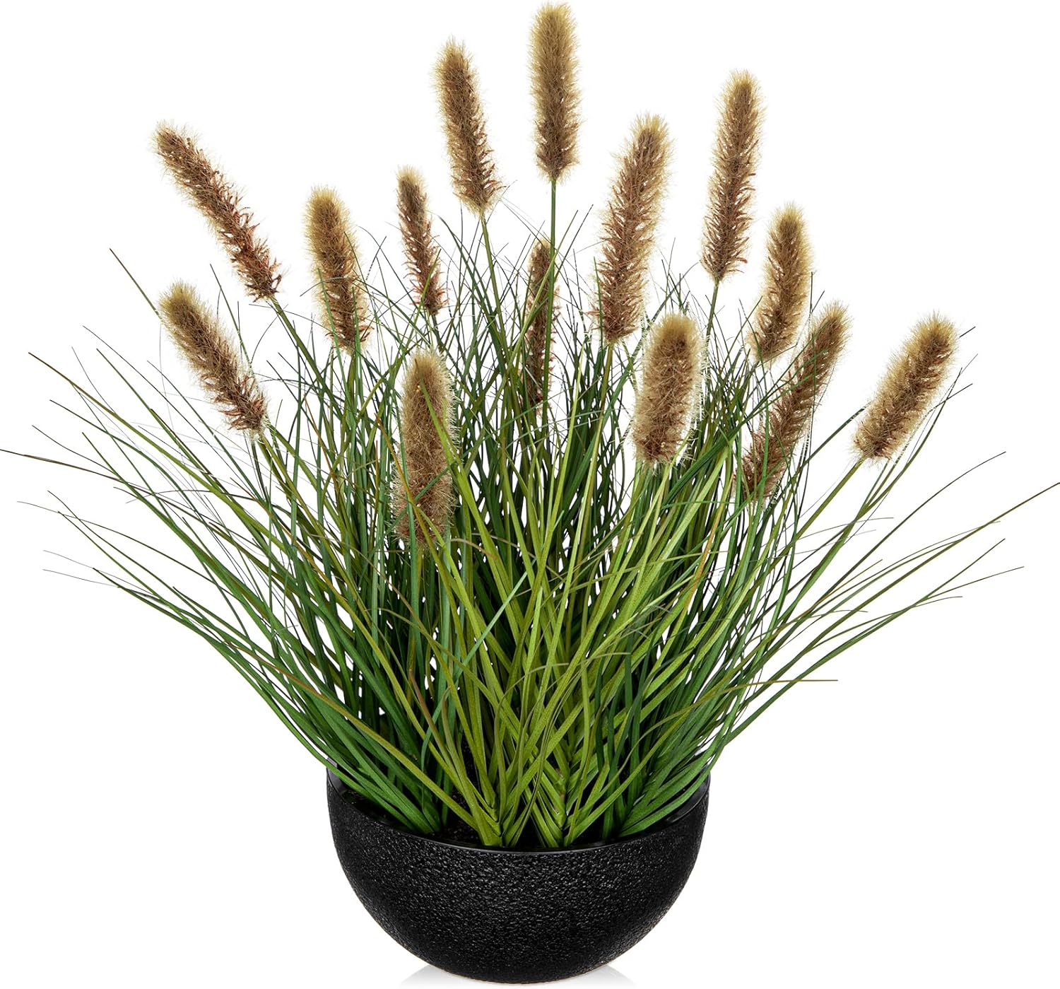 Artificial Plants Indoor with Pot, 17.3" Fake Potted Plants Artificial Onion Grass Plant with Brown Dog Tail Grass Small Faux Plant Indoor for Home Living Room Table Shelf Decor Brown Dog Nail