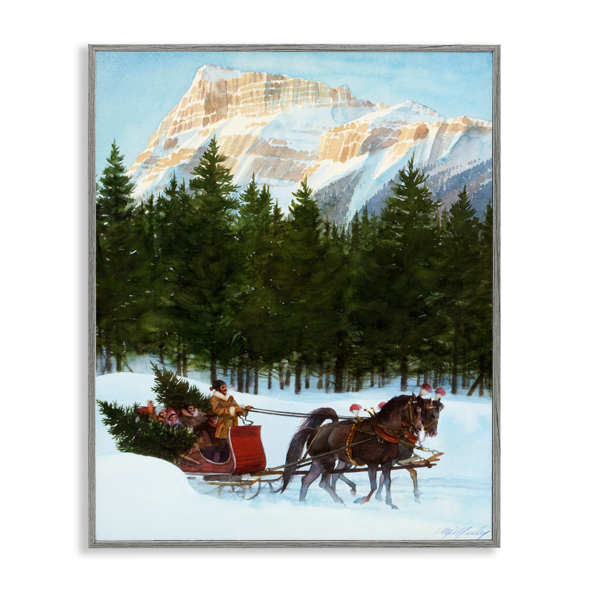 Stupell Industries Farmhouse Gray (Textured) 'Sleigh Ride Carrying Trees'| Framed Giclee Art