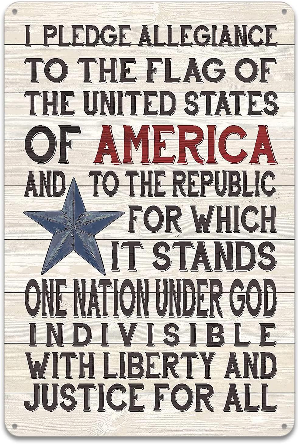 Yepyayqvk Metal Sign I Pledge Allegiance Patriotic Poster Rustic Wood Posters for The Wall Art Gift Women Men 8x12 Inch