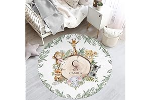 Personalized Jungle Animal Nursery Rug: Custom Baby Room Rug for Kids