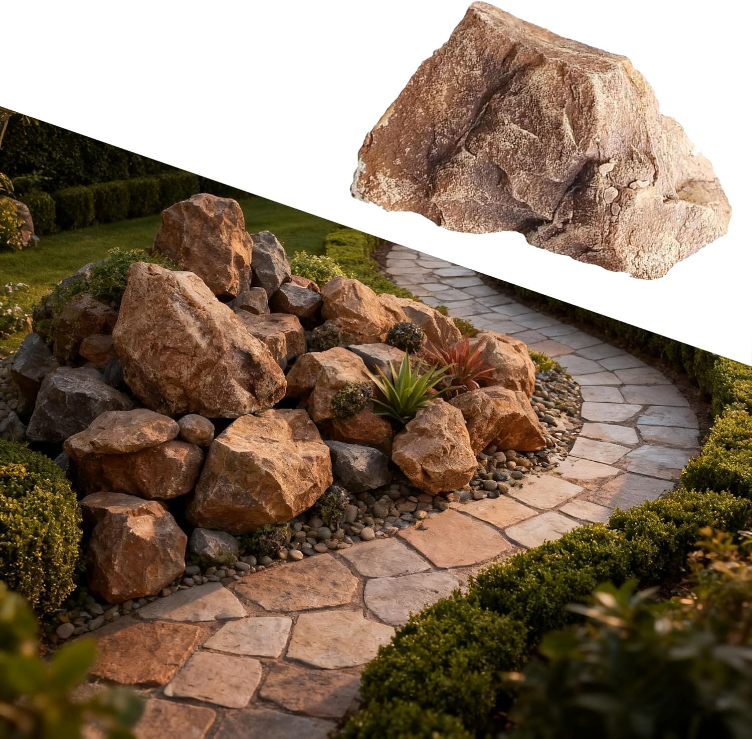 New Artificial Fake Boulder, Realistic Natural Pattern Fake boulders Fake Rock, Faux Landscape Rock Outdoor Artificial Rocks for Landscaping Yard Garden Decoration (32x25x17cm/12.6x9.8x6.7in)
