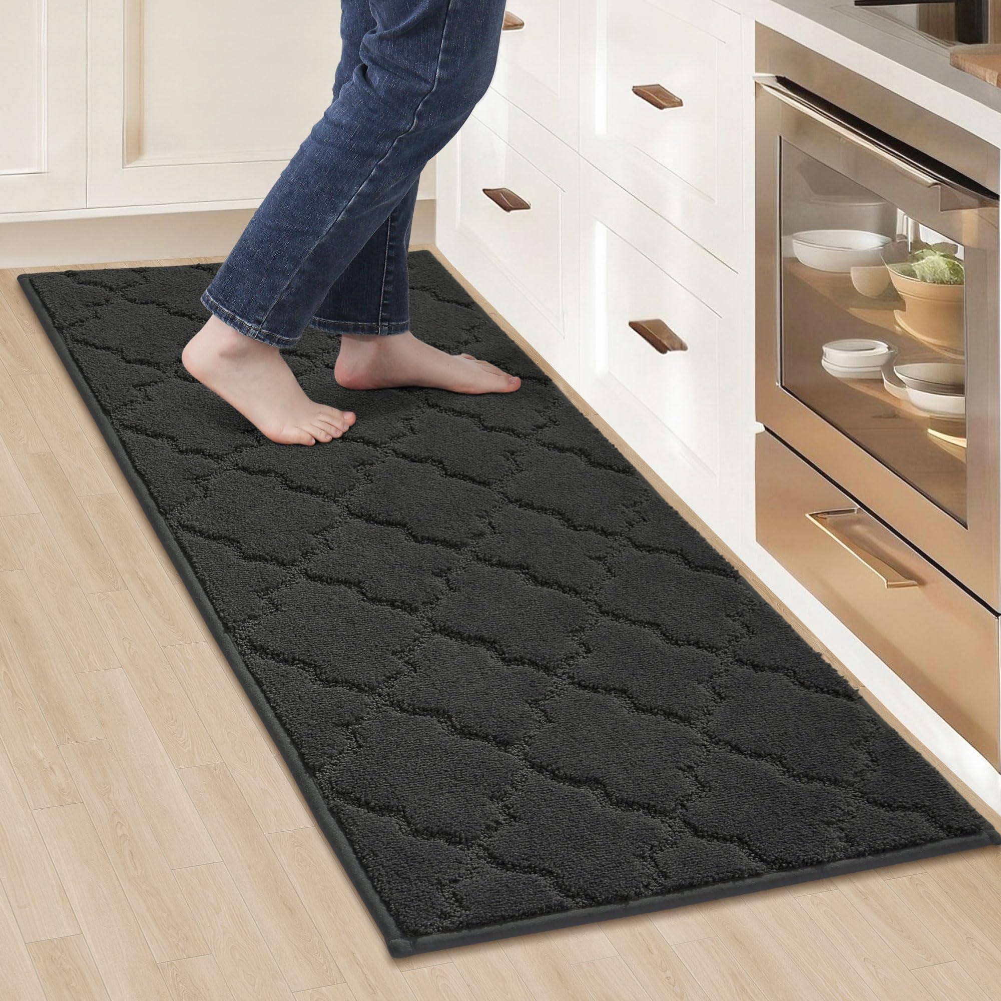 Alfombra de cocina para el fregadero y lavandería, tapete negro lavable de 20 x 48 pulgadas