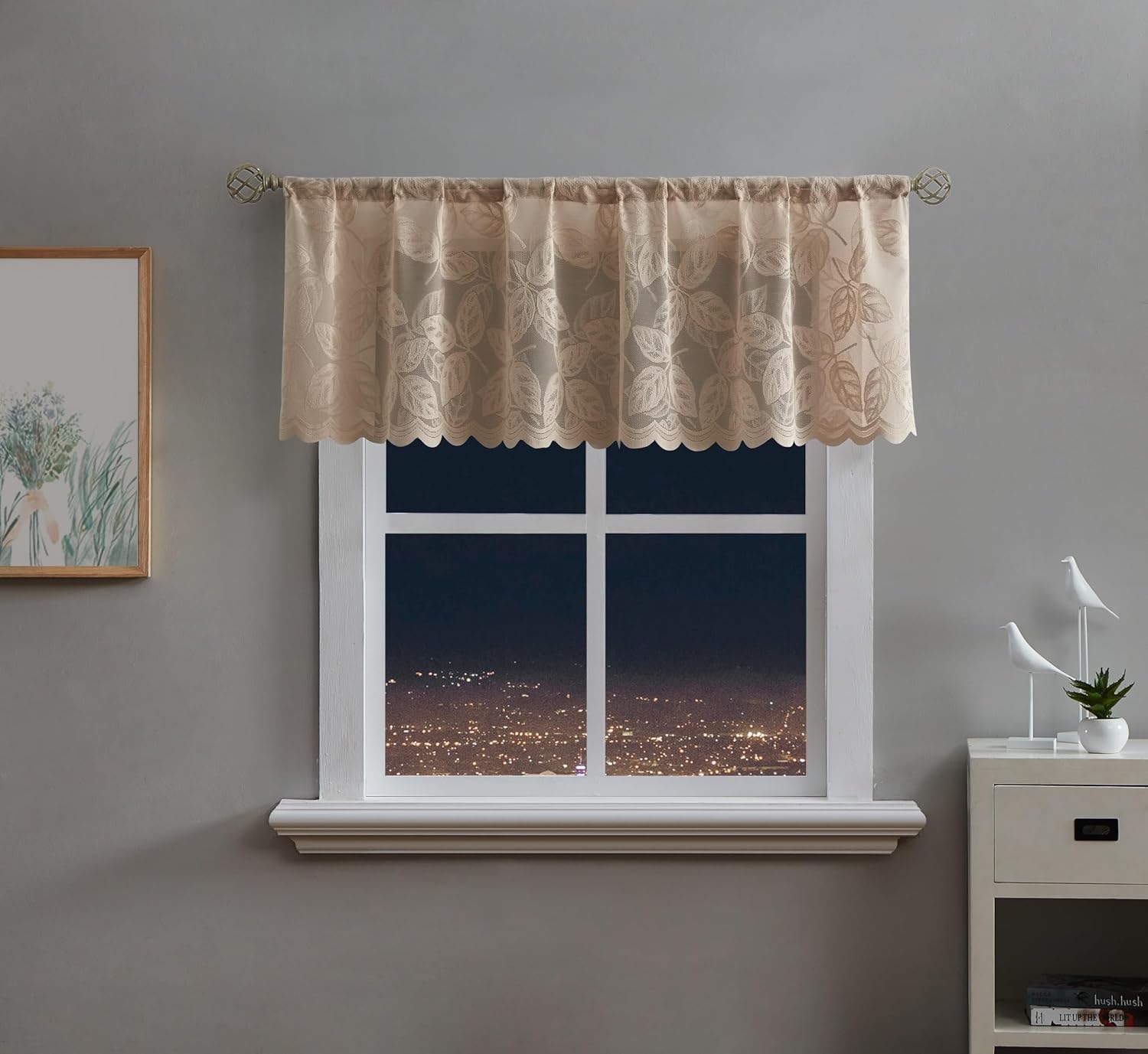 LINENZONE Linen Lace Curtains 63 Inches Long. Rustic Curtains, Country Curtains for Vintage Kitchen or Vintage Decor. Linen Sheer Curtain Panels Can Be Used As Bohemian Curtains. (Aria, 54 x 63 Linen)