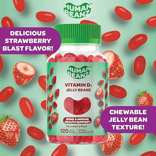 Miniatura 5 de Human Beanz Vitamin D3 Jelly Bean Gummies for Adults Immunity Support 2000 IU Vitamin D Nutritional Vegetarian Supplements 120 Strawberry Blast
