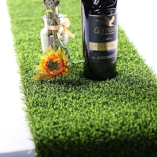 Miniatura 2 de Kesfey Camino de mesa de césped artificial de 12 x 90 pulgadas, lavable, de césped sintético, grueso, recortable, alfombra de hierba, decoración de