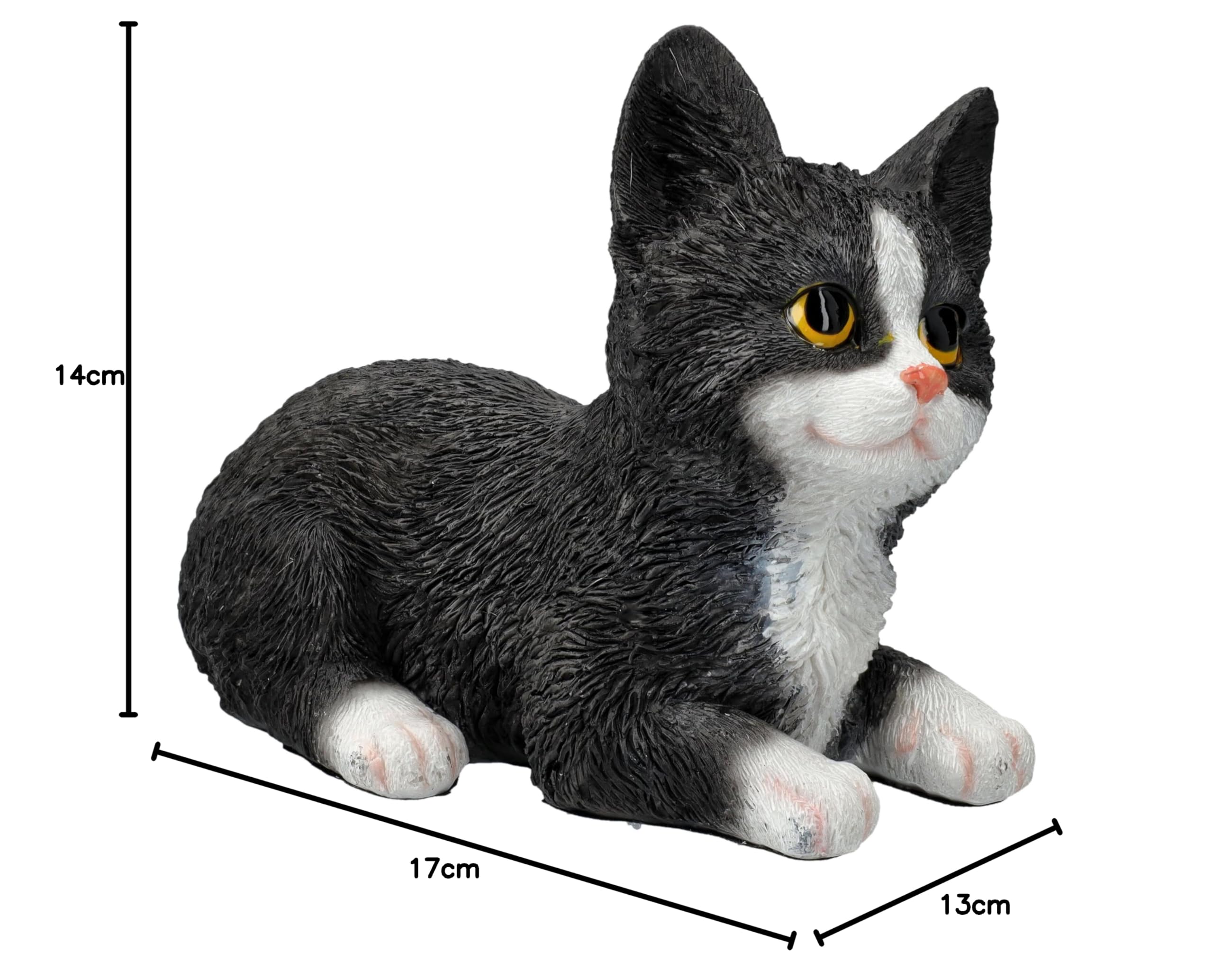 Figuren Shop GmbH Statuetta di gatto che gioca gattino – Figura decorativa gatto bianco e nero, 14 cm
