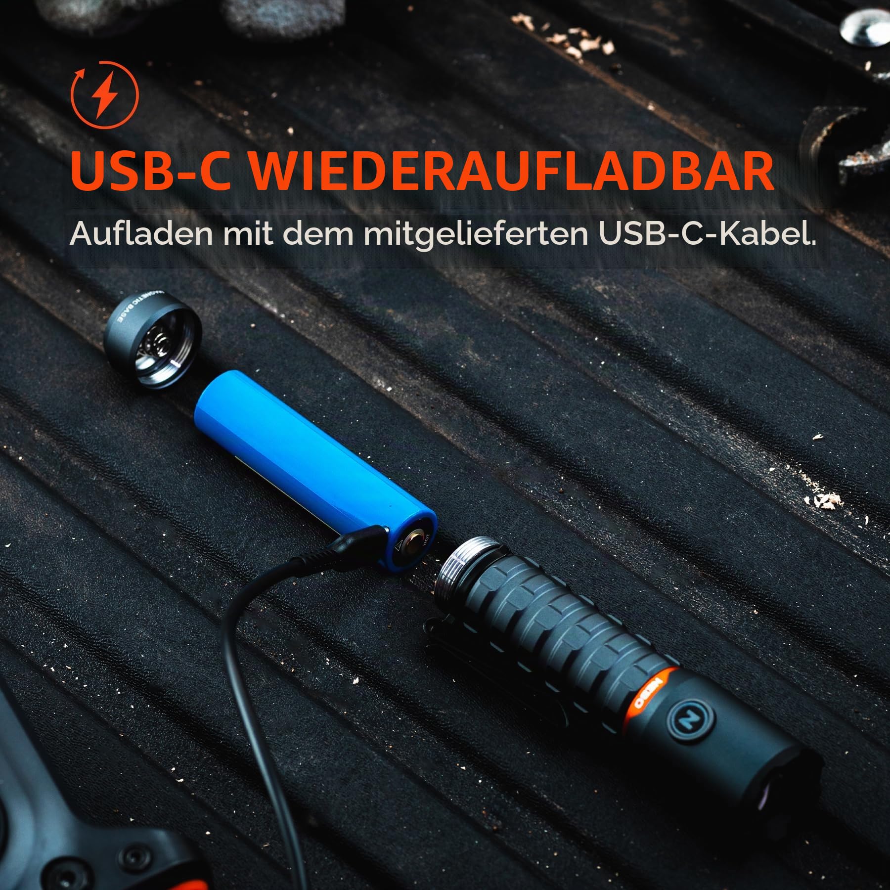 NEBO Torchy 2K Taschenlampe & Arbeitsleuchte - USB-C Wiederaufladbare Camping- & Arbeitstaschenlampe mit 5 Lichtmodi - Bis zu 30 Stunden Betriebsdauer - Abnehmbarer Taschenclip - Wasserfest