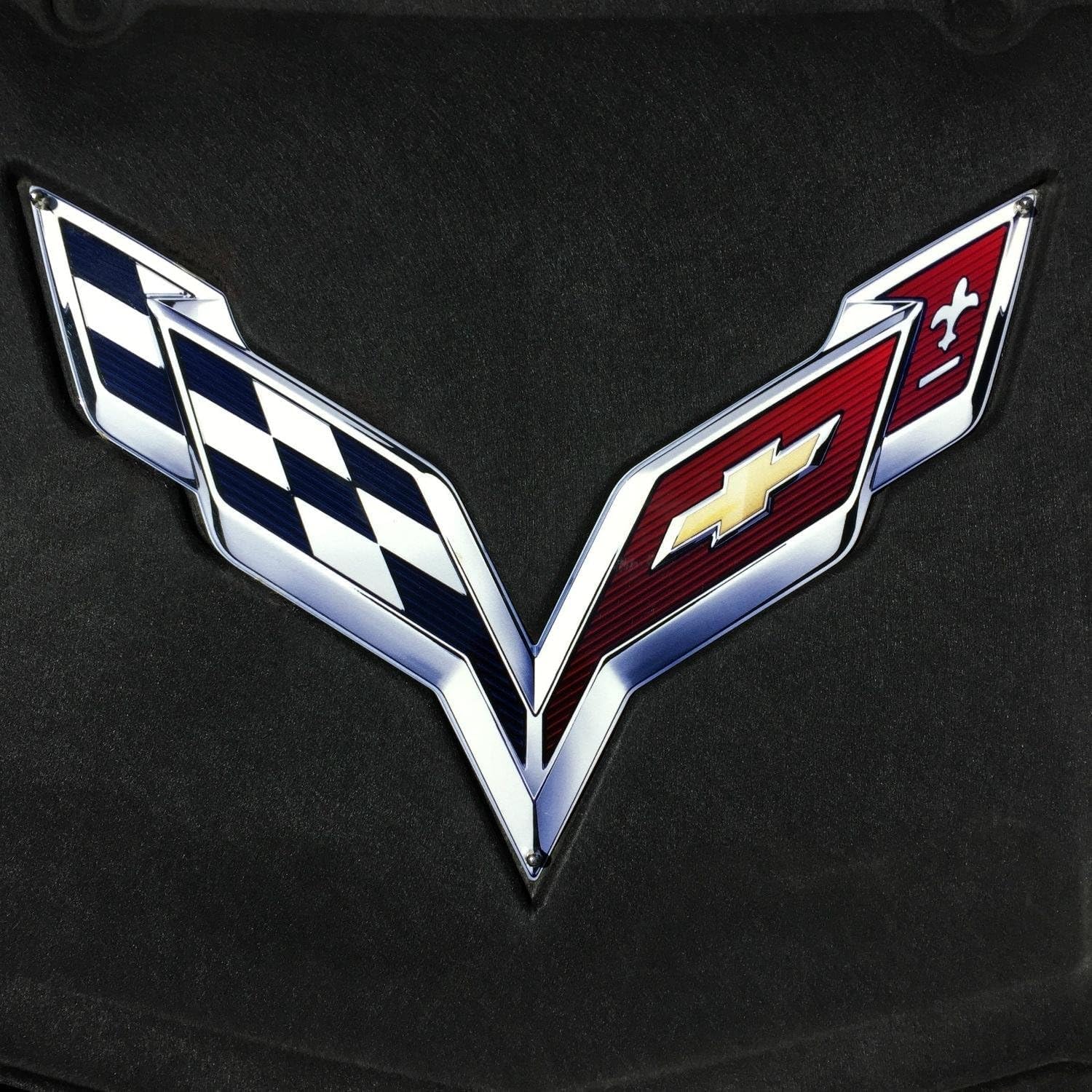 C7 Corvette Under Hood Emblem – Premium Metal Crossed Flags Logo Badge Kit for 2014–2019 Corvette Stingray, Z06, Grand Sport, and ZR1 Underhood Dress Up Accessory (Chrome)