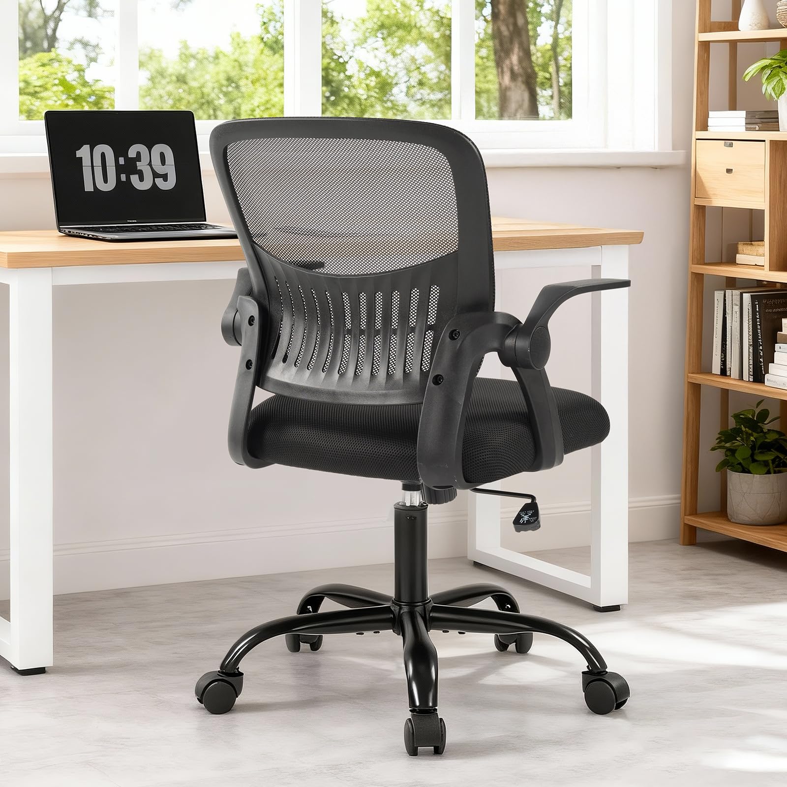 sweetcrispy home office managerial executive chair, flip up armrest ergonomic mesh adjustable swivel mid-back computer desk chair with comfortable lumbar support, comfy arms for bedroom,study