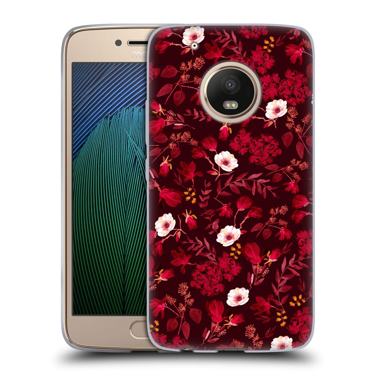 Head Case Designs Officially Licensed Anis Illustration Romantic Red Flower Pattern 4 Soft Gel Case Compatible with Motorola Moto G5 Plus