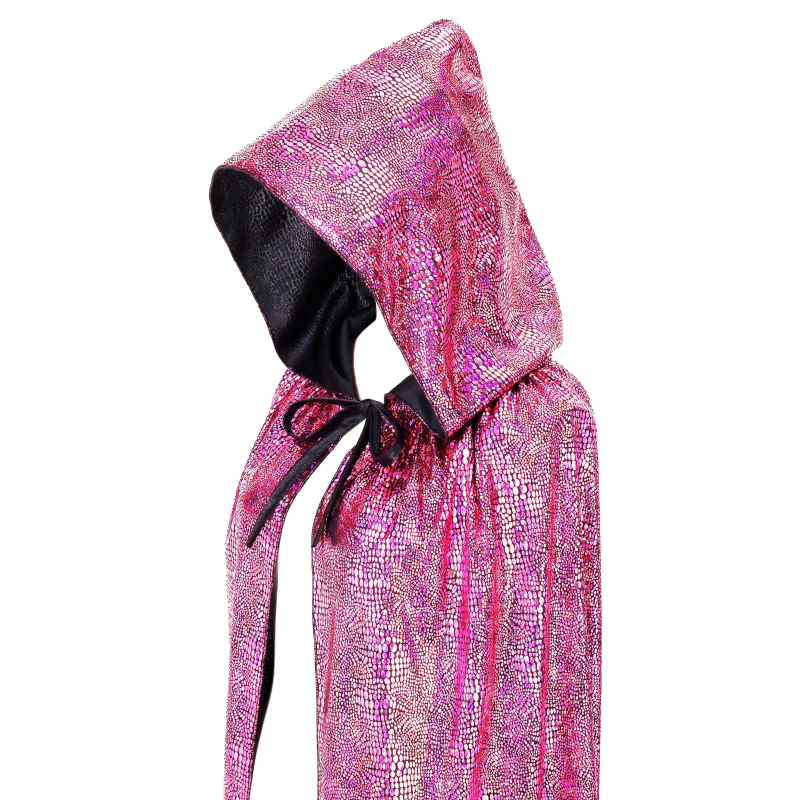 RRCBMD Adult Unisex Full Length Hooded Cloak Sparkle Shiny Cape with Hood Women Men Halloween Mardi Gras Wizard Cosplay Costume Pink 43.3Inch - Image 4
