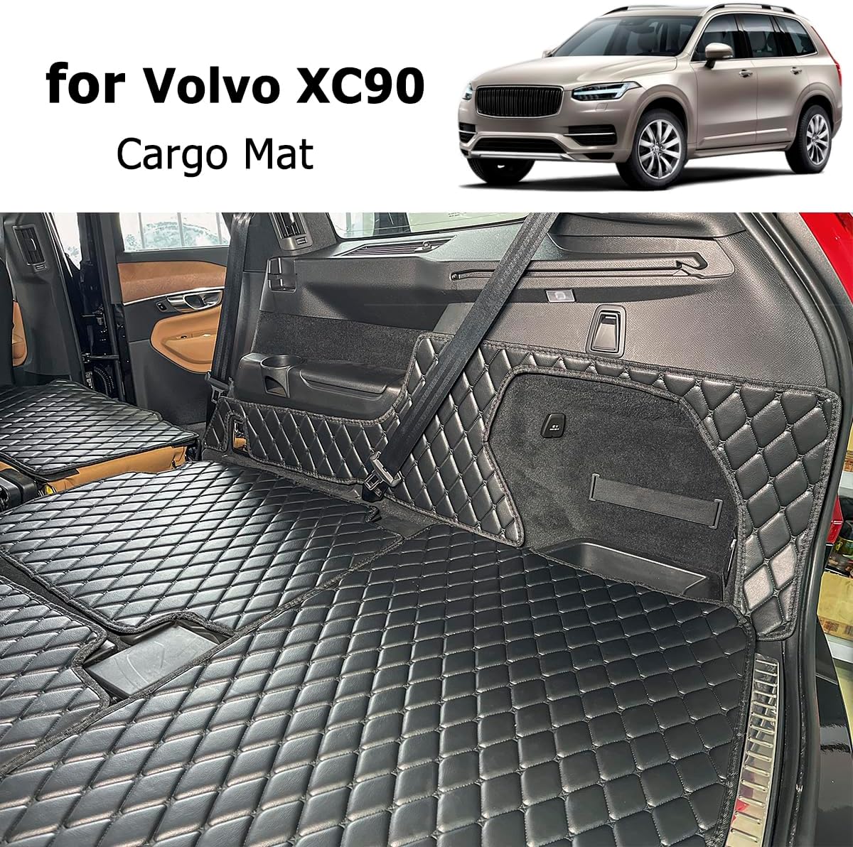 Cargo Mat Compatible with 2016-2025 Volvo XC90 Trunk Mat and Rear Backrest Mat Cargo Liners All Weather Anti-Slip