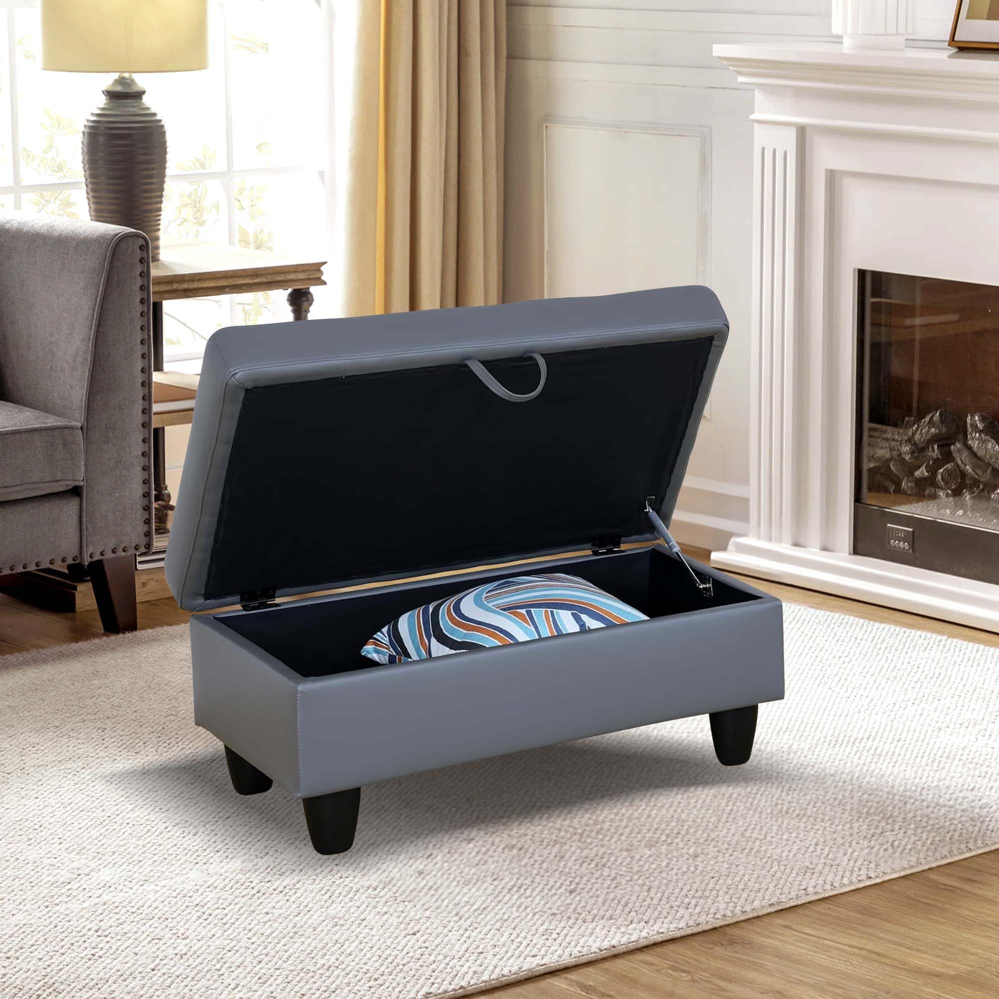 Ottoman with Storage, Leather Ottoman Foot Rest for Living Room