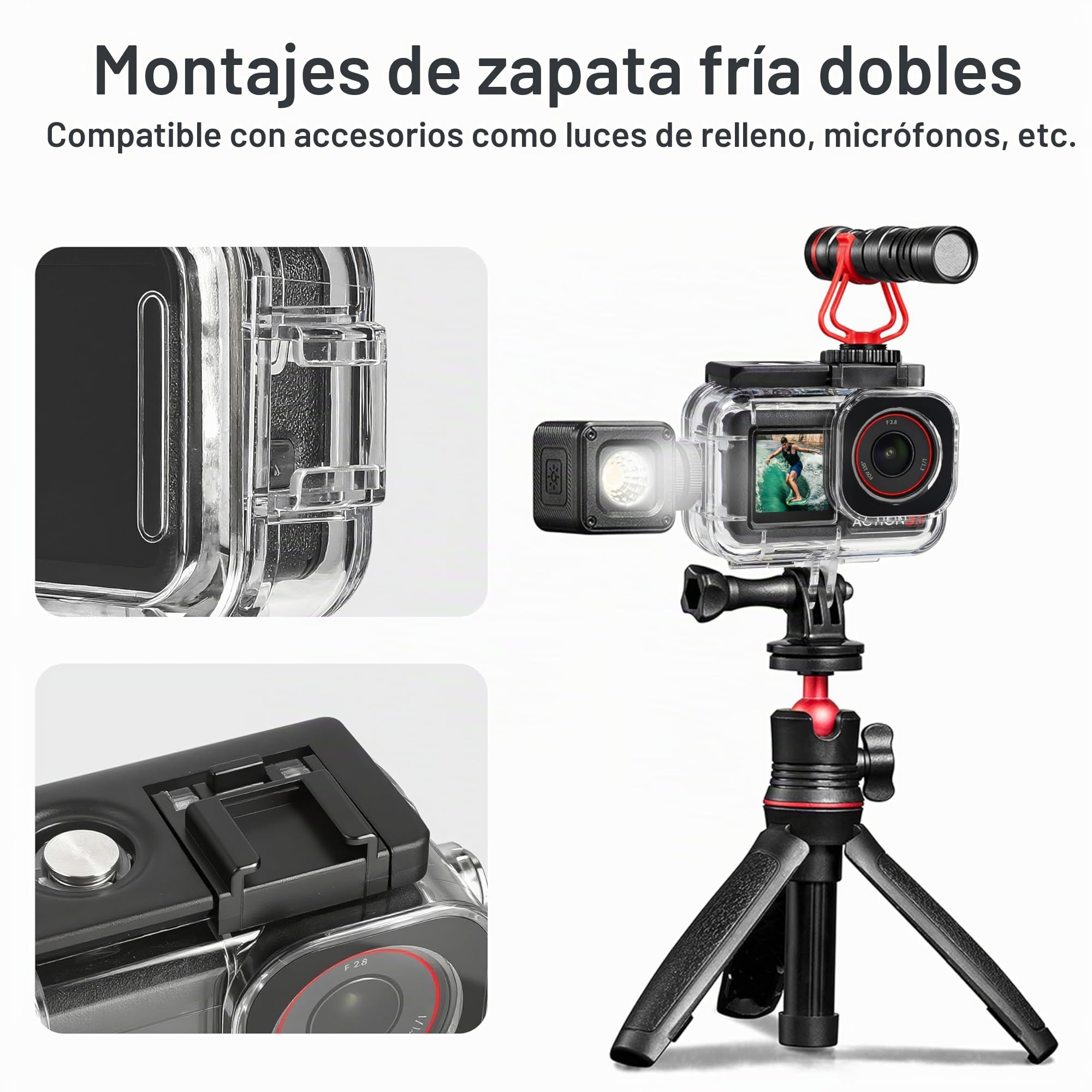 FitStill Carcasa Impermeable de 164 pies y 50 m, 3 filtros y Juego de Mango Flotante, Compatible con dji Osmo Action 5 Pro/Action 4/Action 3, Snorkel, Surf, Wakeboard, Funda Protectora, Juego de