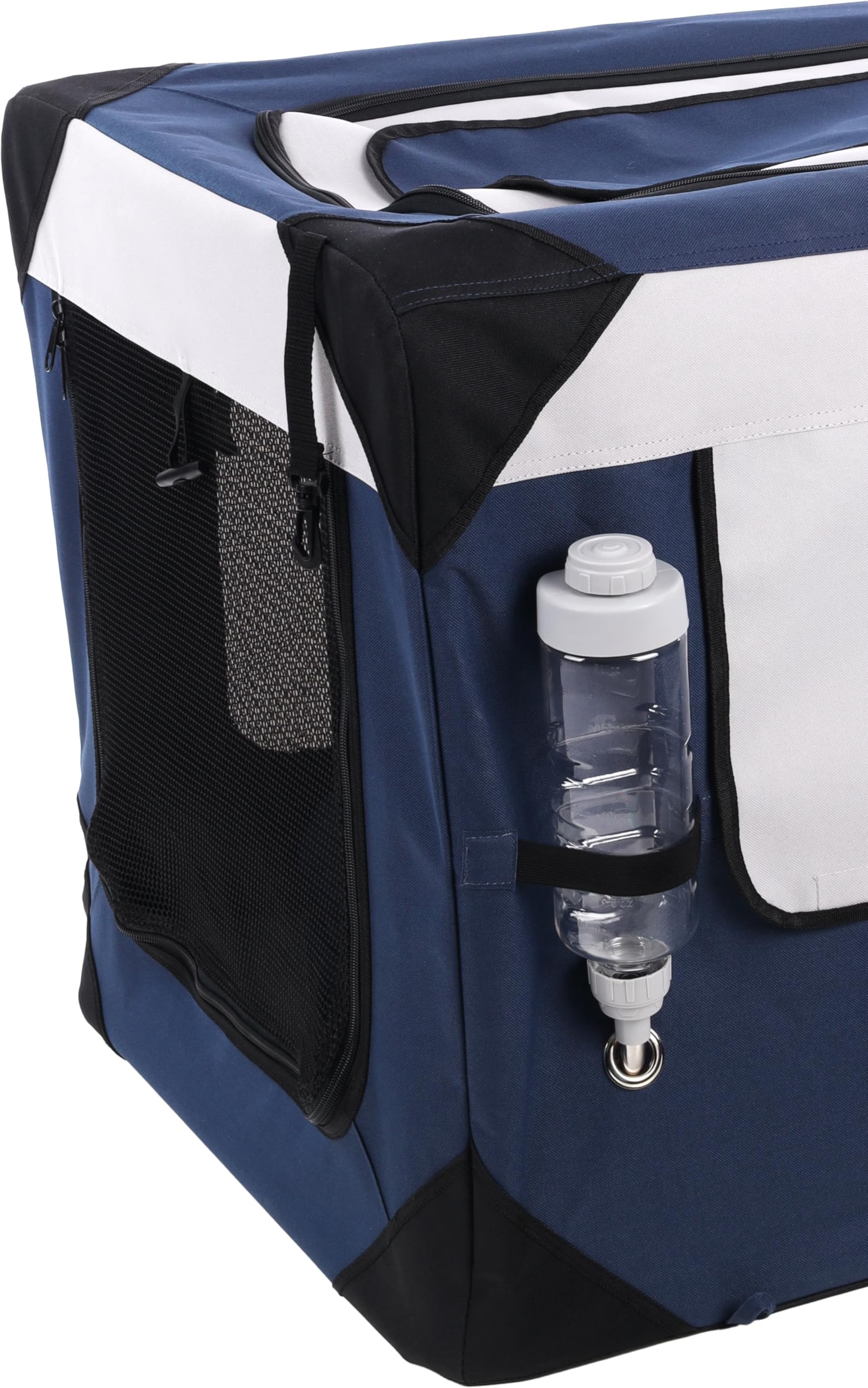 Flamingo Cage de Transport - Premium qualité Chien - Geronimo Bleu 42x60x42cm - Cadre renforcé et Pliable - Lavable - Fond Amovible - Rideaux enroulables,possibilité pour Attacher Une Gourde