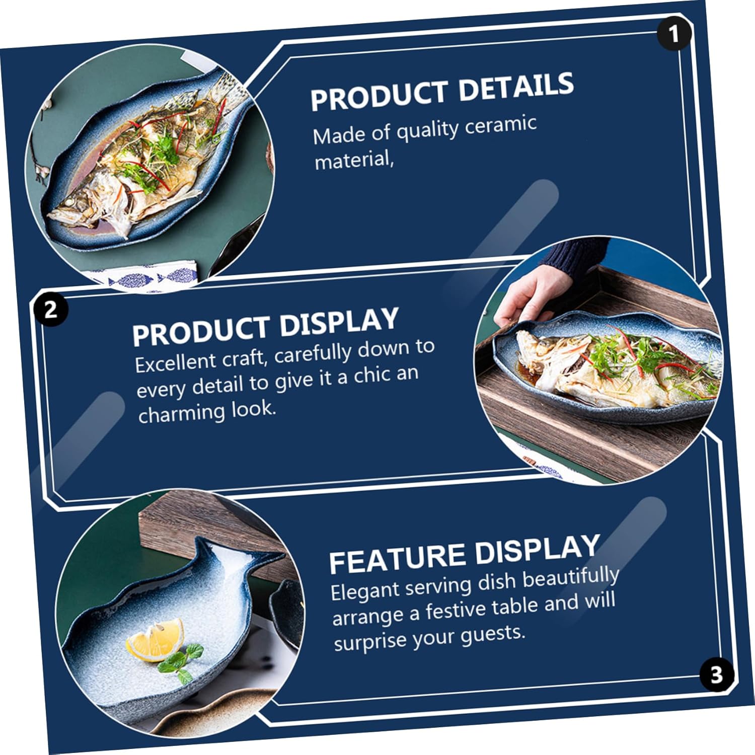 Cabilock Ceramic Fish Steaming Dish Lid Creative Fish Holder for Home Use for Steaming and Serving for Restaurant and Kitchen Tableware