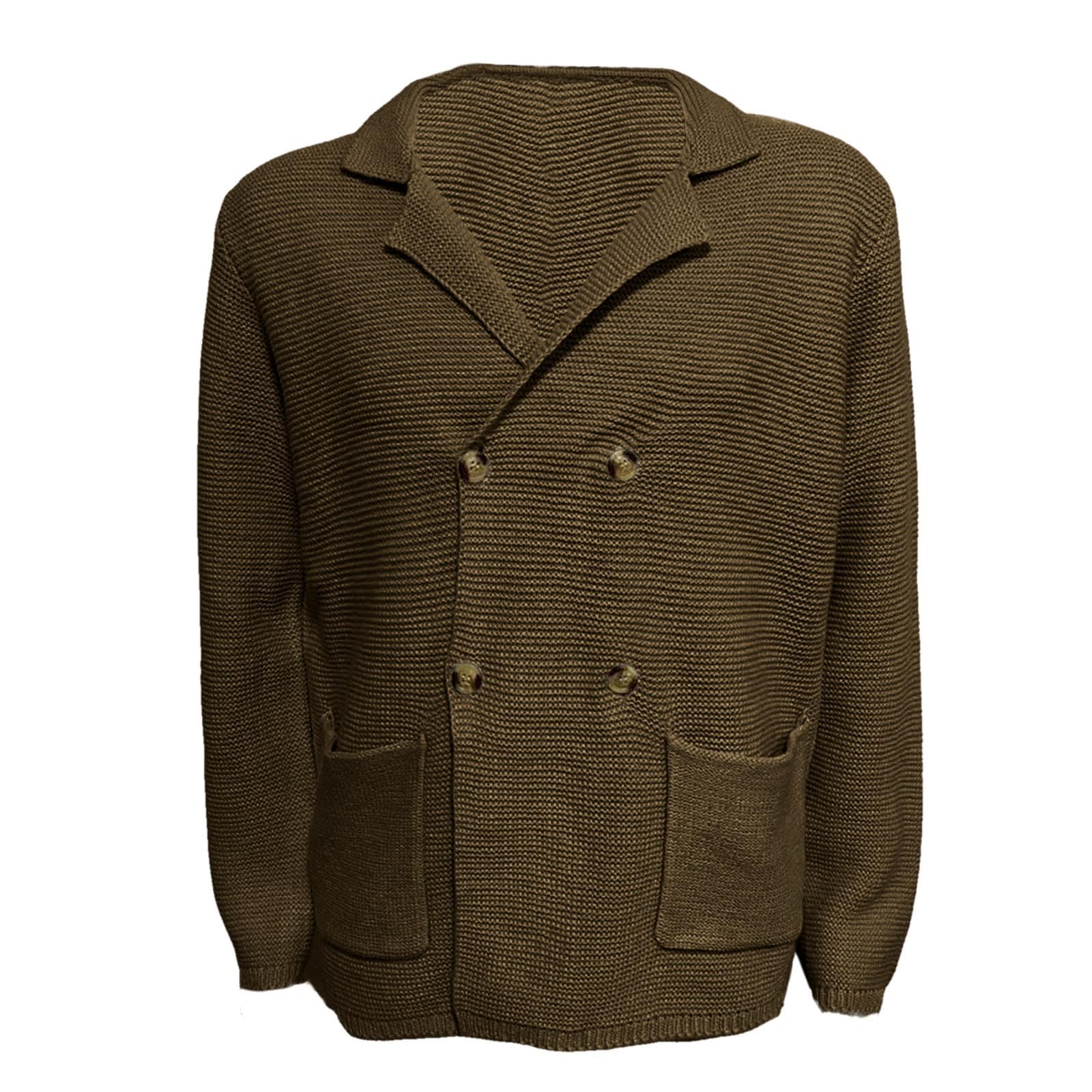 Generisch Maglione a maglia doppiopetto da uomo, cardigan, cardigan, cardigan, slim fit, per il tempo libero, basic, a maglia grossa, con bottoni, risvolto, cardigan invernale