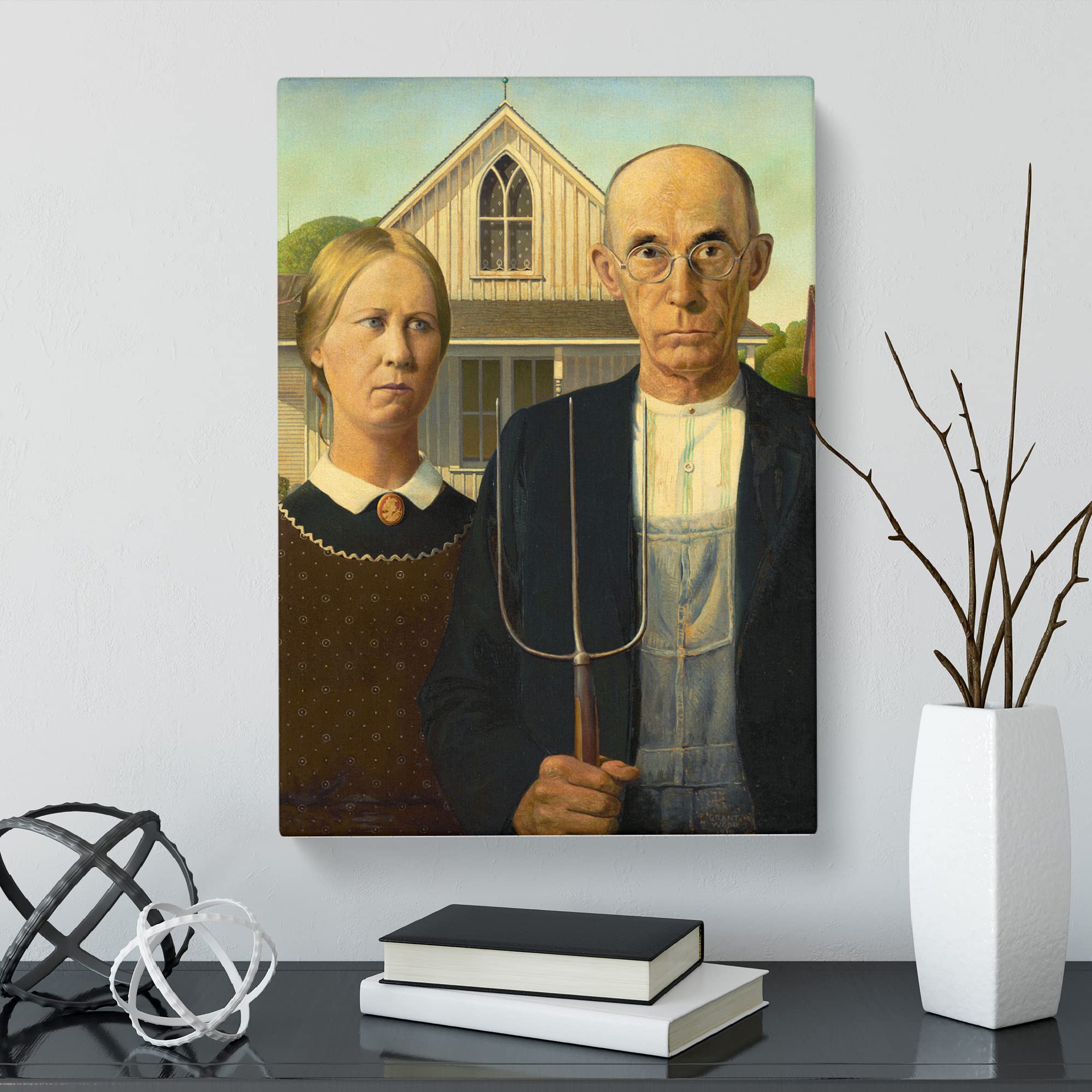 American Gothic By Grant Wood Canvas Print, Mixed, 25L x 50W cm - Image 2