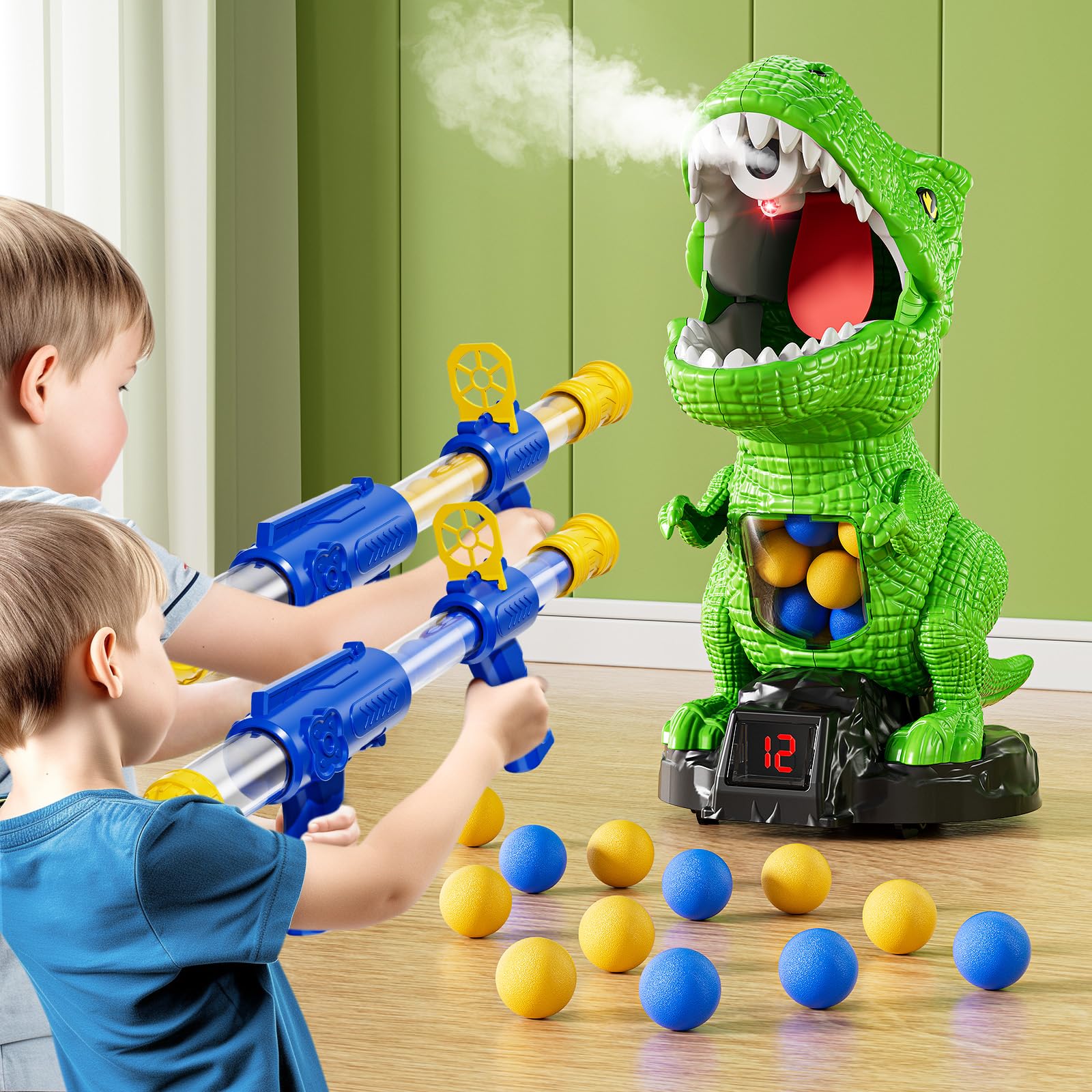 NIPLOOOW Dinosaur Shooting Toys for Kids 3-5 Years, Movable Target Shooting Games with 2 Air Pump Launcher, Interactive Competition Game Gift for Boys and Girls Ages 3 4 5 6 7 8 Years Old