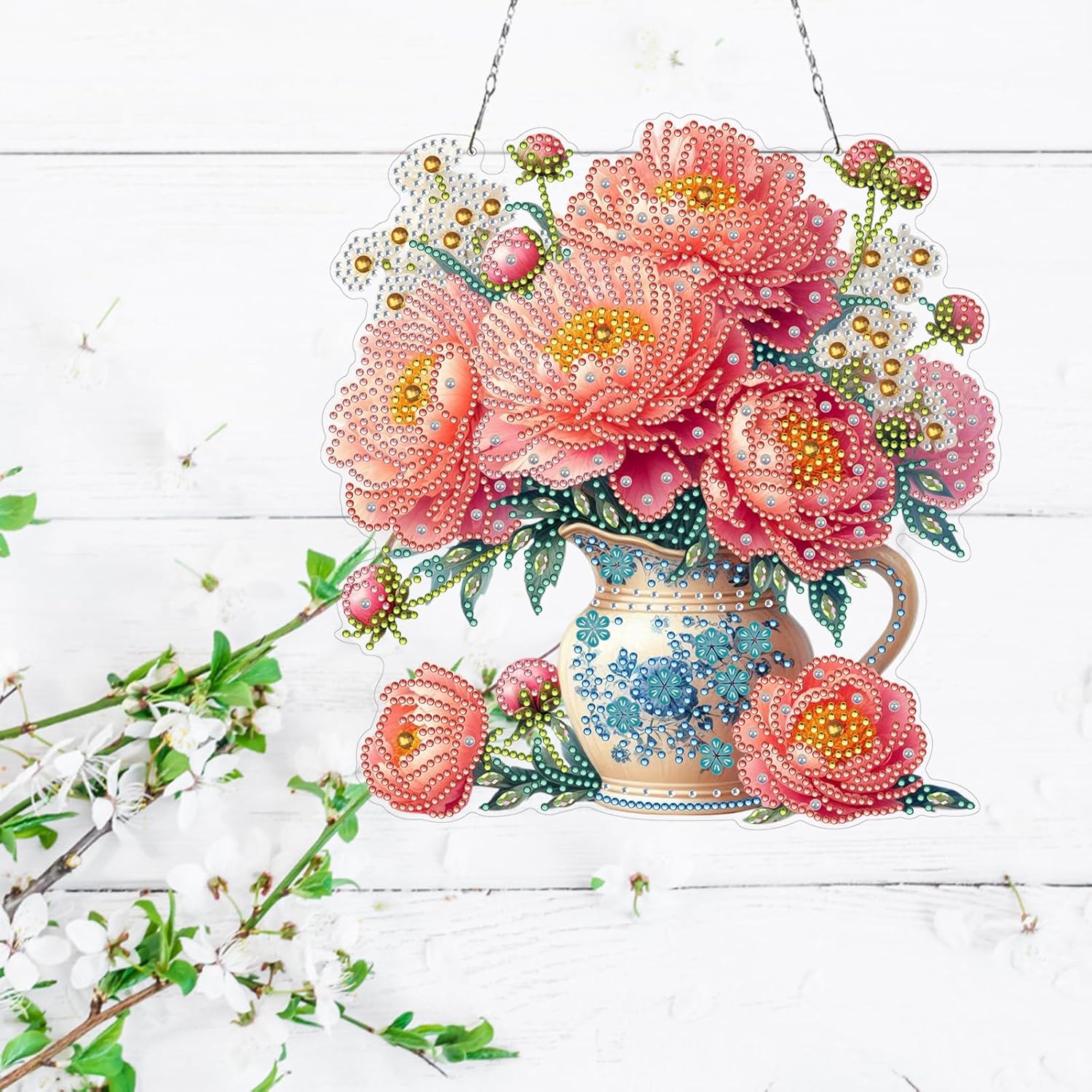BAYUNOE 2Pcs DIY Hanging Diamond Pendant Irregular Shape Diamond Art Painting Ornament Double Sided Pattern Single Sided for Window Home Garden Wall Door Decor-05