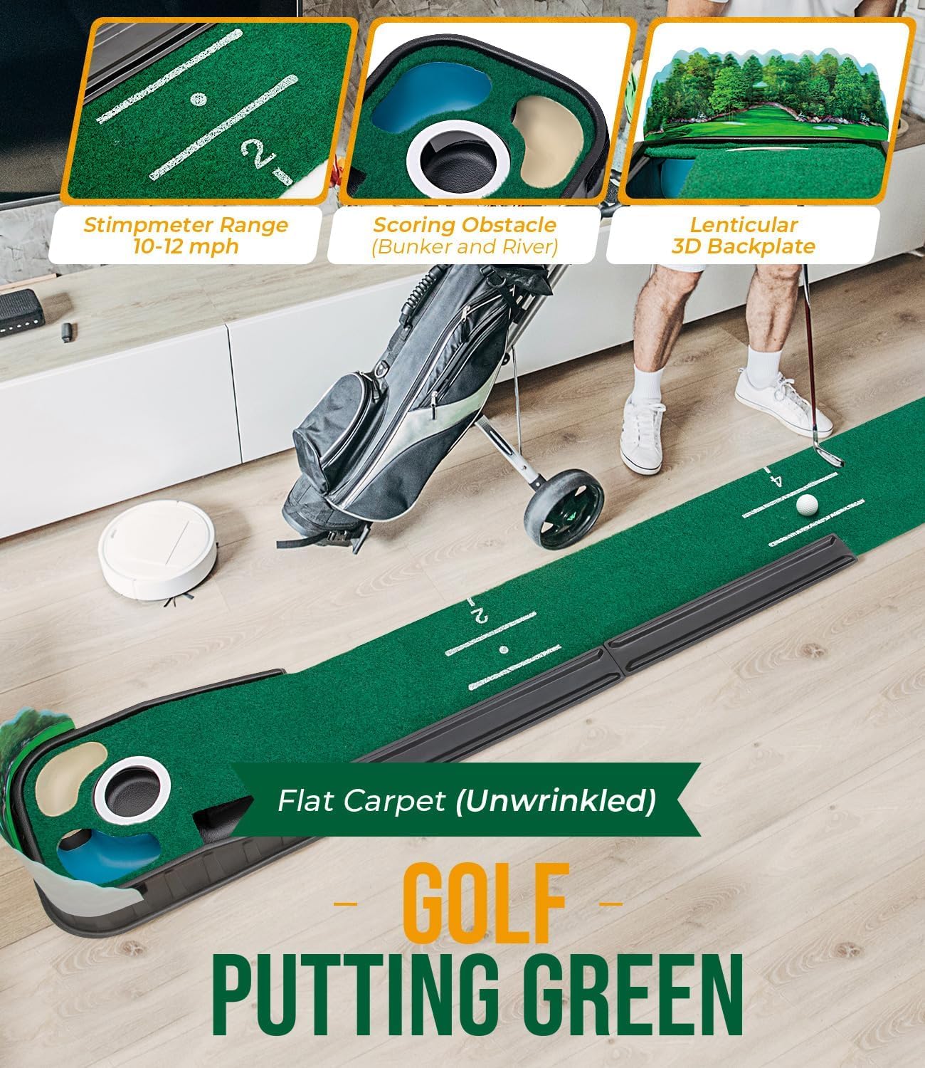 Swingtek - Tapis de golf pour mise en jeu d'intérieur, équipement d'entraînement de putting vert avec retour de balle, aide d'entraînement de pratique de mini-golf pour la maison et le bureau, cadeaux