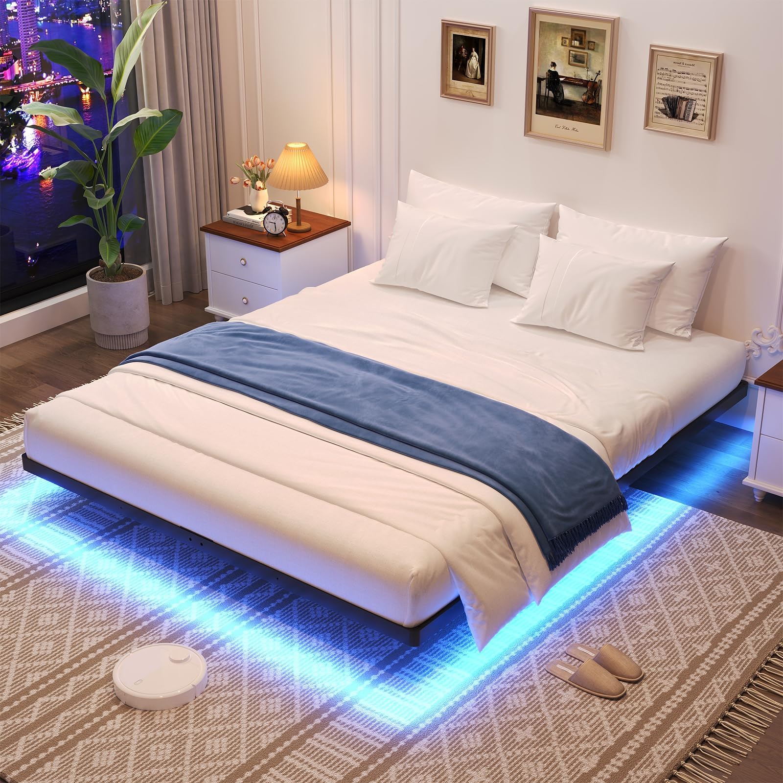 Floating Bed Frame King Size, King Bed Frame with Smart LED Lights, Heavy Duty Modern Metal Platform Bed No Box Spring Needed - Easy Assembly and Noise Free