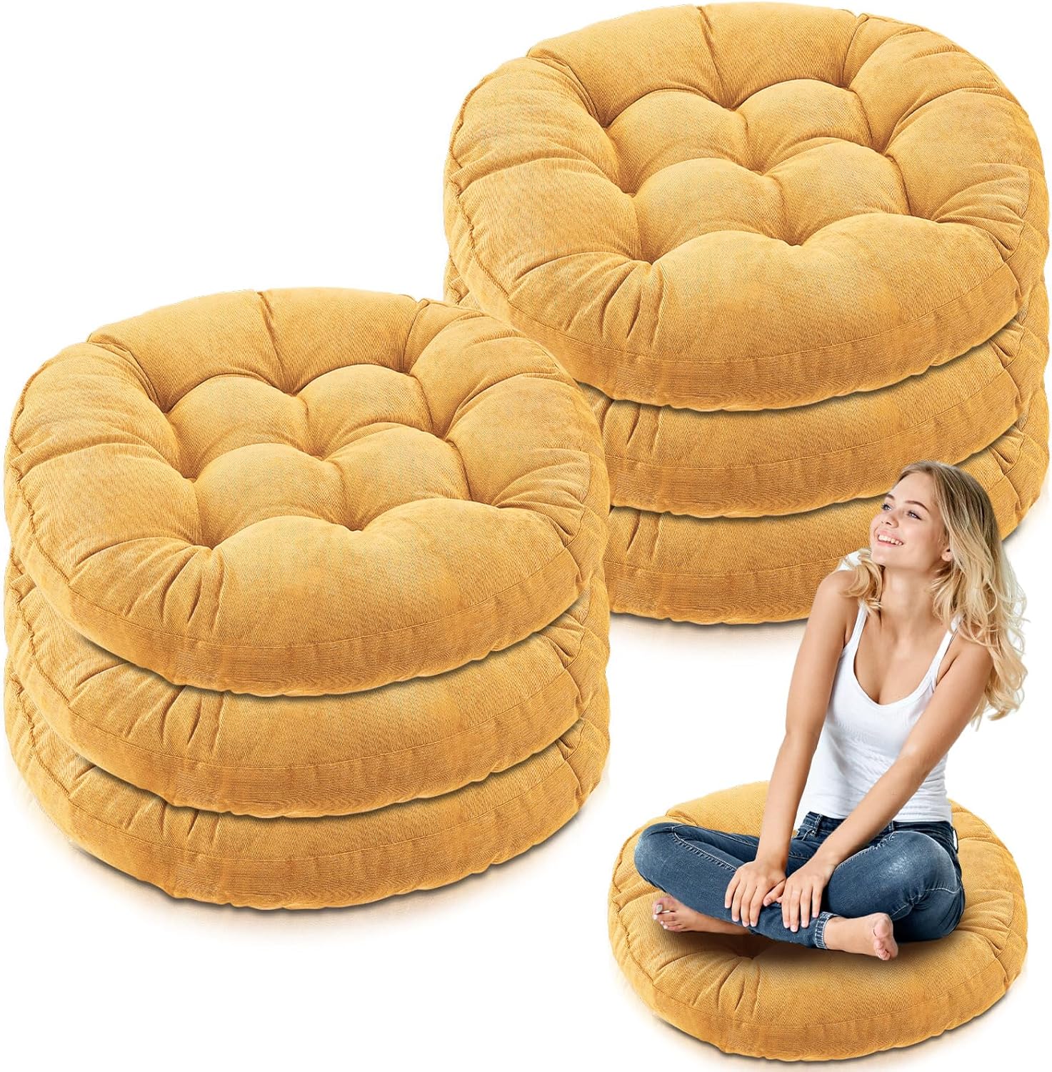 Jerify 6 Pcs Round Floor Pillows Cushions 22 x 22 Inch Large Flexible Seating Cushion Classroom Furniture Floor Pillow for Kids Adults Home Daycare Preschool Yoga Meditation Gift (Yellow)