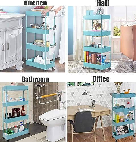 Miniatura 3 de Carrito de cocina delgado de 4 niveles, organizador de baño para lugares estrechos, estante de almacenamiento multiusos, carrito móvil para
