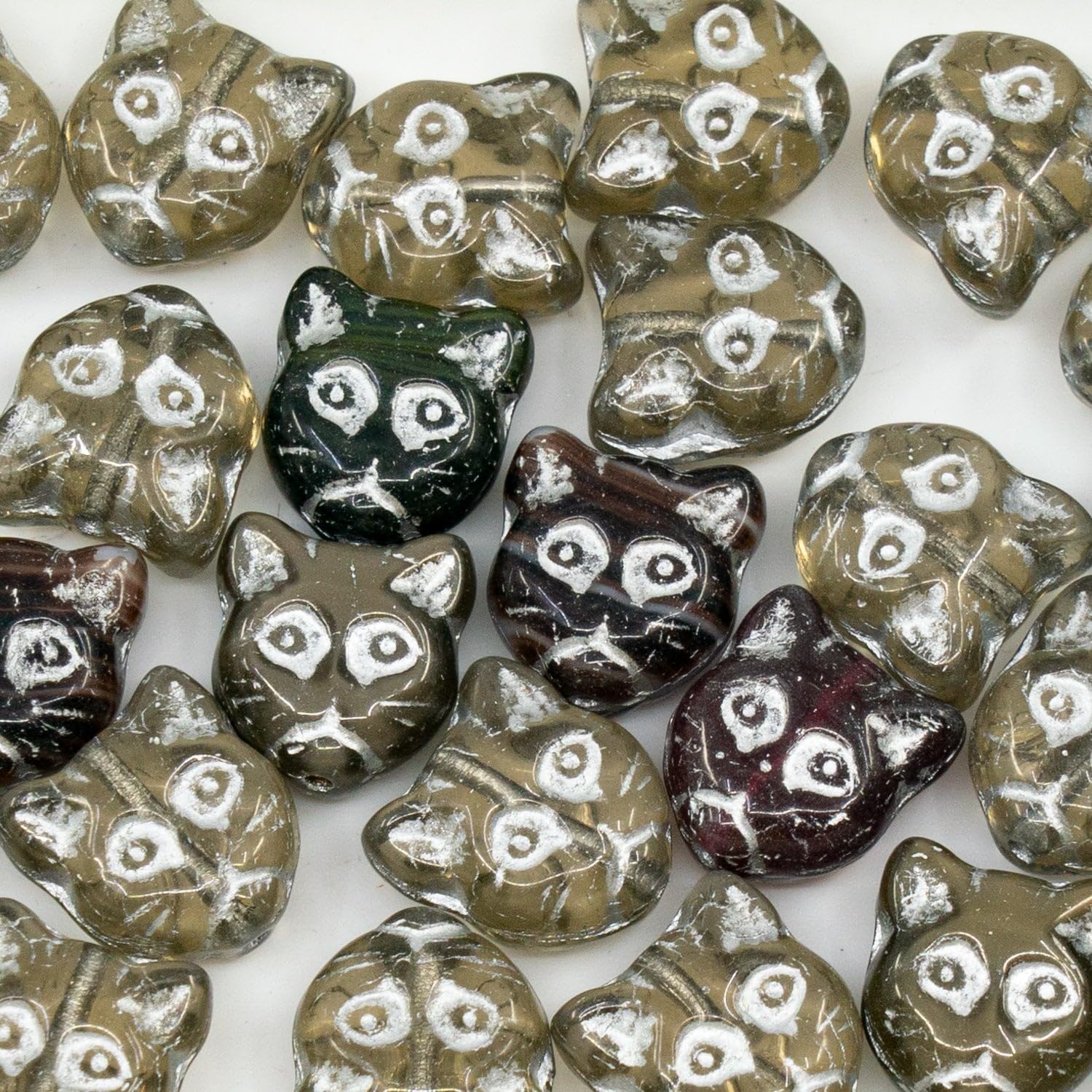 Outlet 10 Grams Cat Muzzle Beads, 13 x 13 mm, Blue Beige Mixed Colors (Blue-Beige-Mix), Glass, Czech Republic