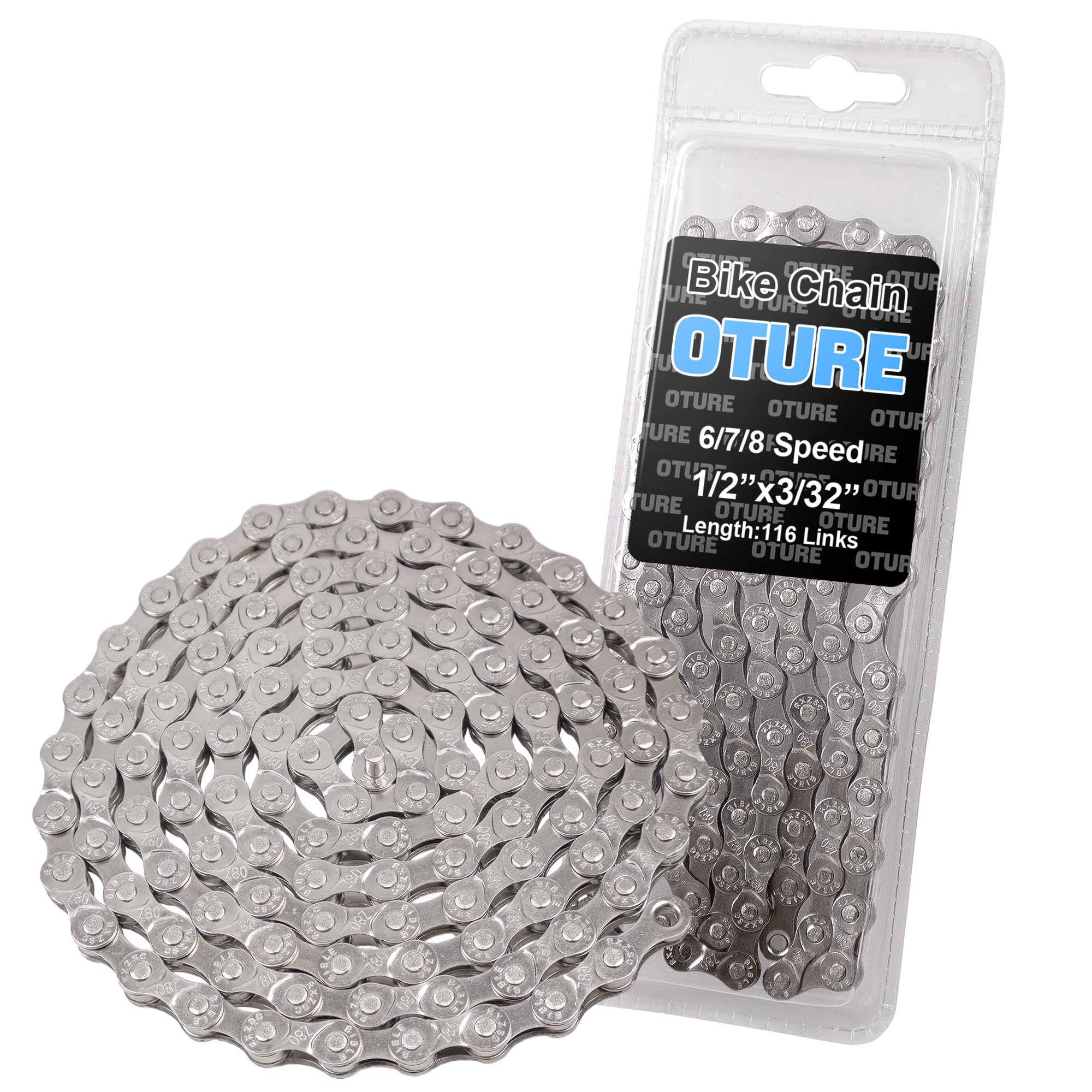 6/7/8 Speed Bike Chain, Oture 1/2" x 3/32" Universal Bicycle Chain, Carbon Steel Smooth Shifting Chains