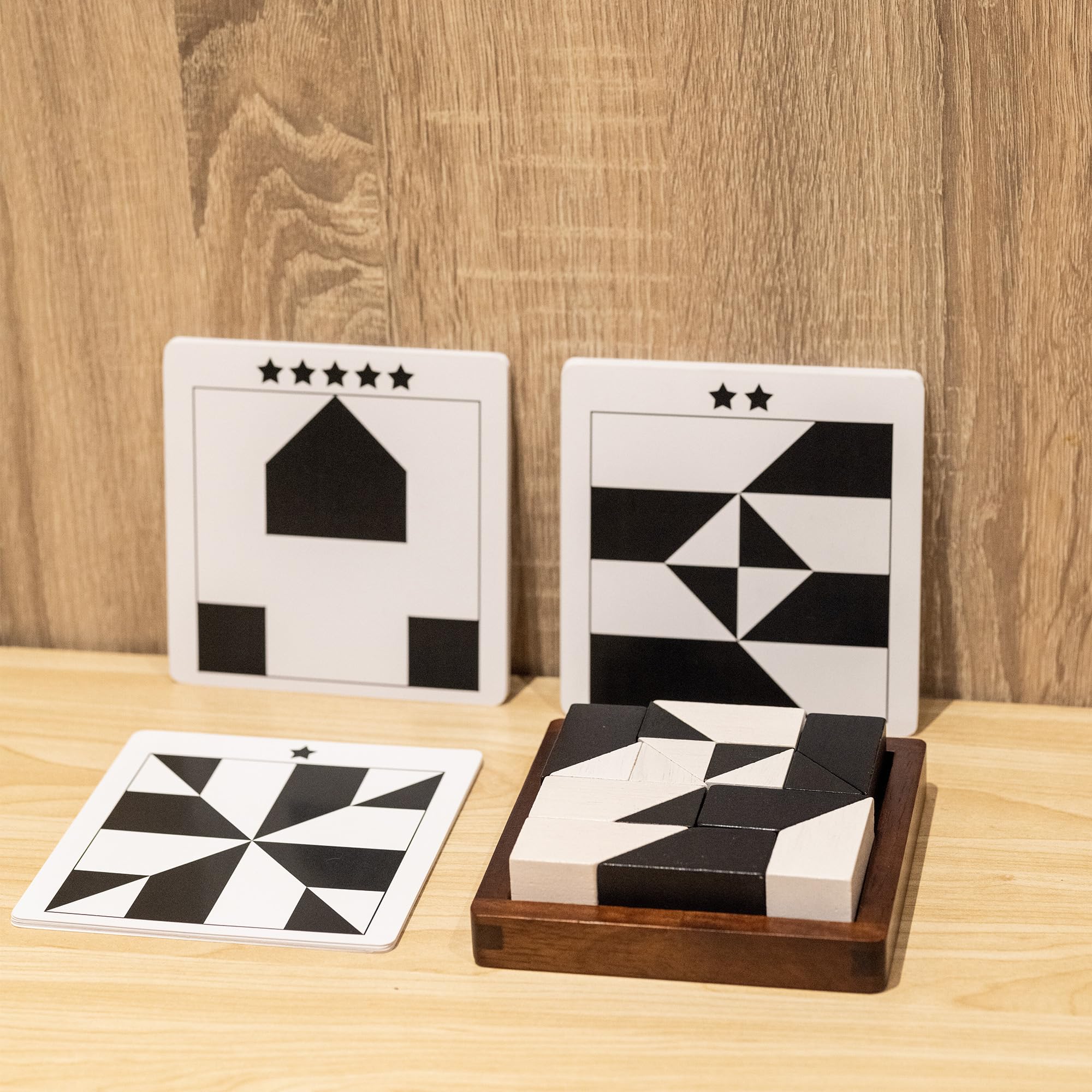 Gioco di puzzle con blocchi nascosti in legno, 80 sfide cerebrali, con scatola in legno massello e pezzi bianchi e neri deluxe, gioco da tavolo con logica 3D e pensiero spaziale, perfetto per