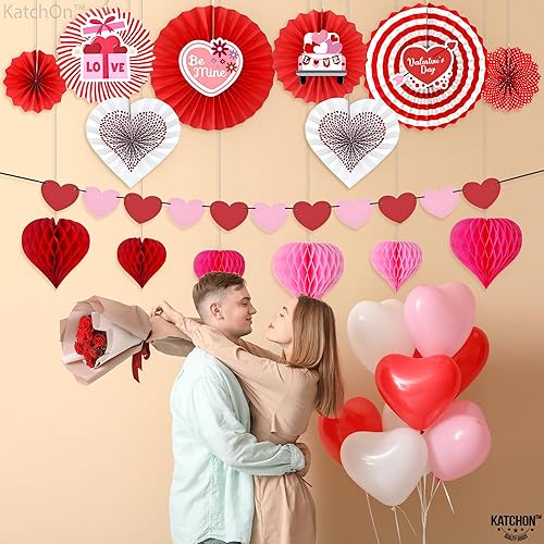 Miniatura 6 de KatchOn, Kit de decoración de fiesta del día de San Valentín, paquete de 15, guirnalda de corazón de San Valentín, decoraciones de abanico de papel,