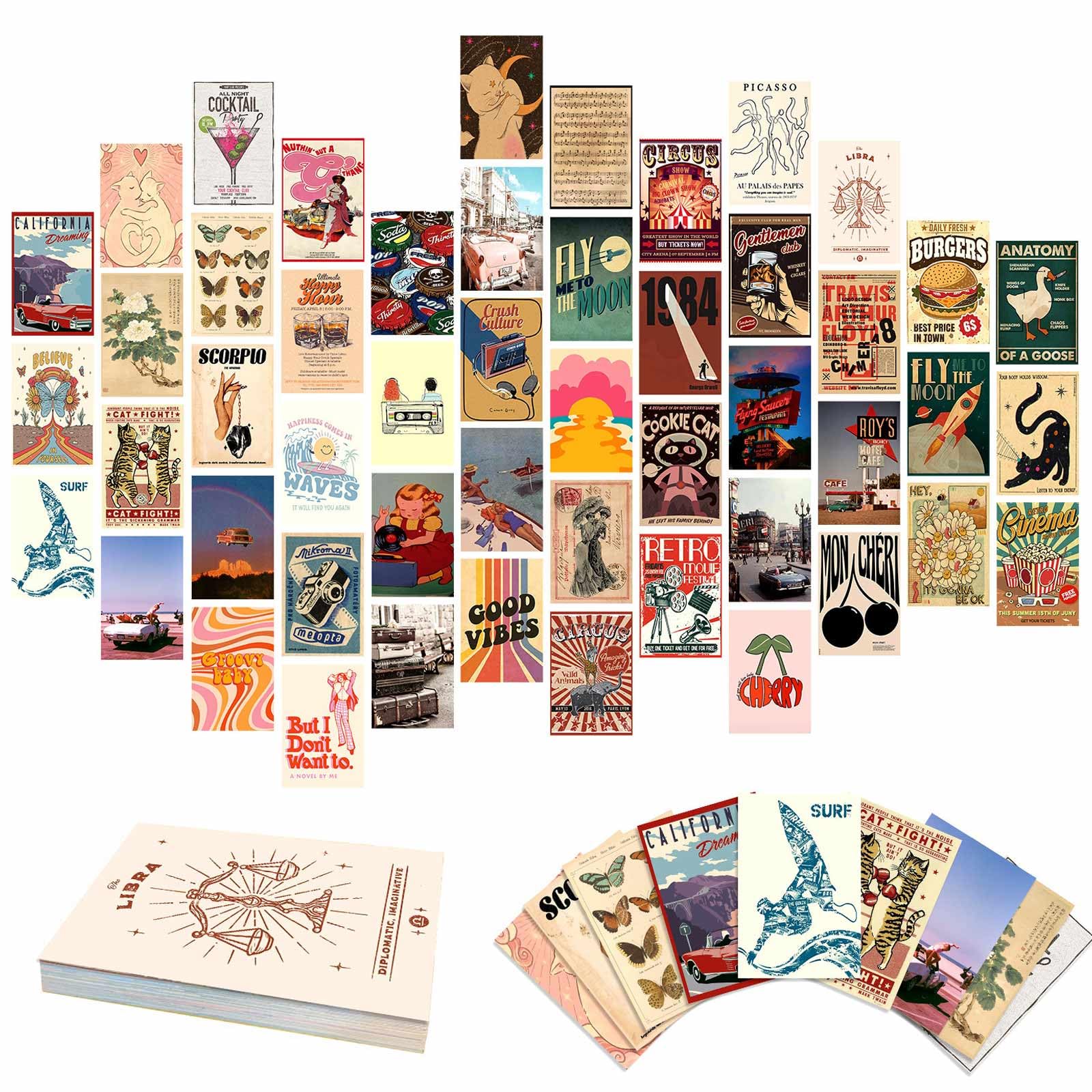 50Pcs Retro Travel Poster Cards, Vintage Travel Postcards Pack, Blank Postcards, Wall Art Decoration Post Card Set, Posters For Bedroom, Scrapbooking Paper For DIY Craft Decor