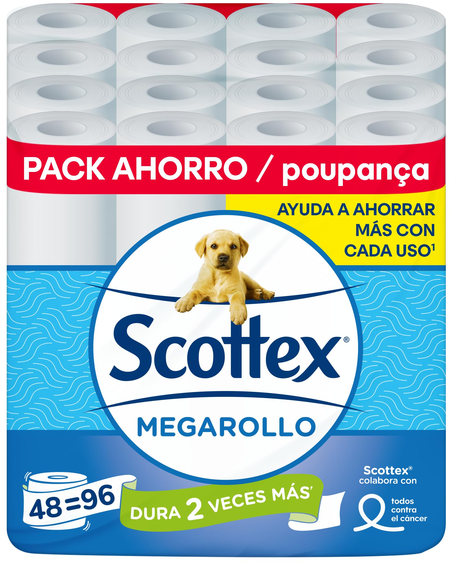 Scottex Papel Higiénico Megarollo (Doble rollo) 48 rollos equivalen a 96 rollos regulares